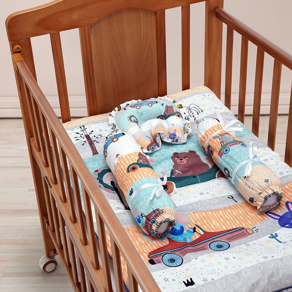 Baby Moo Animal Safari Soft Velvet U Pillow, 2 Side Bolsters Mattress Set - Yellow - Baby Moo