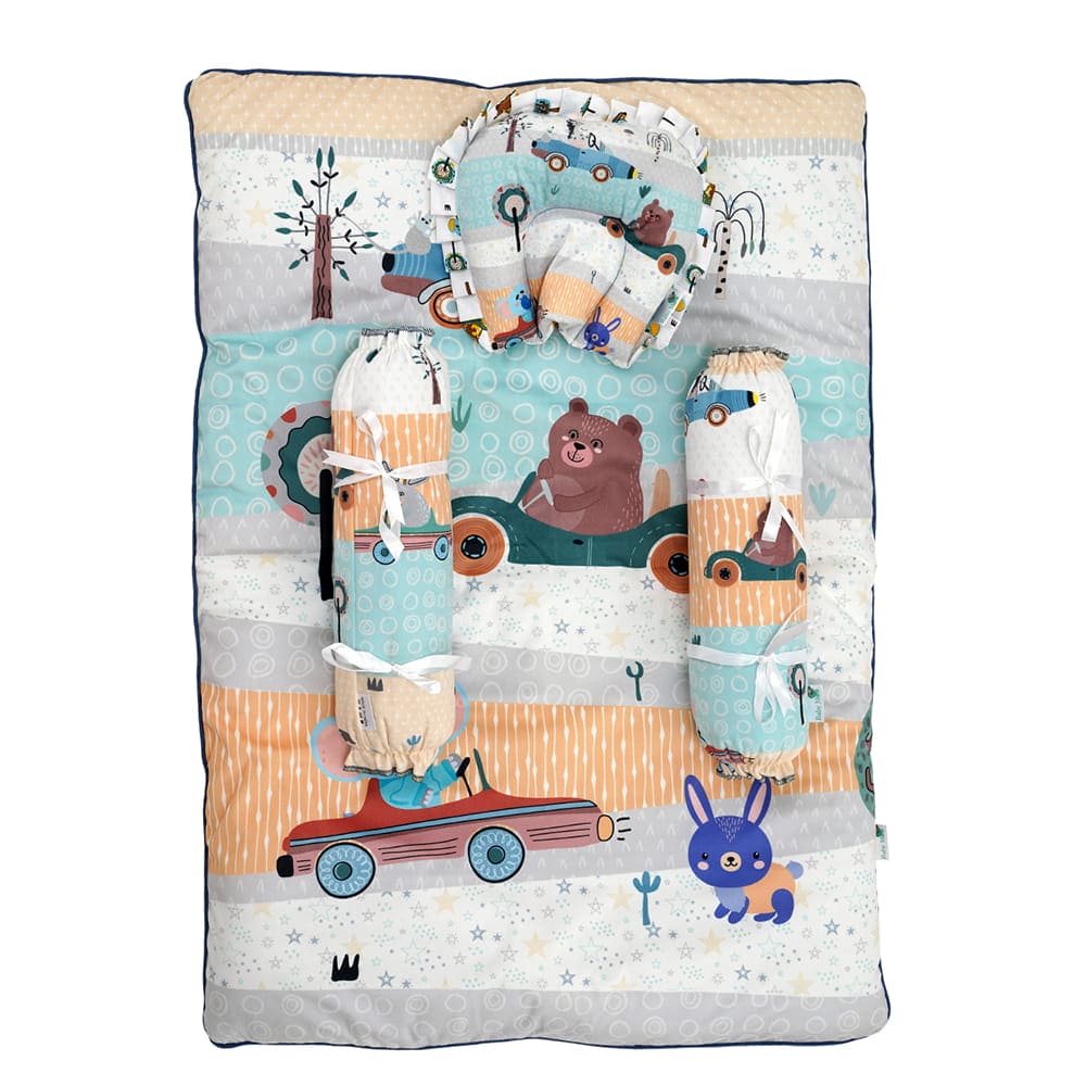 Baby Moo Animal Safari Soft Velvet U Pillow, 2 Side Bolsters Mattress Set - Yellow - Baby Moo