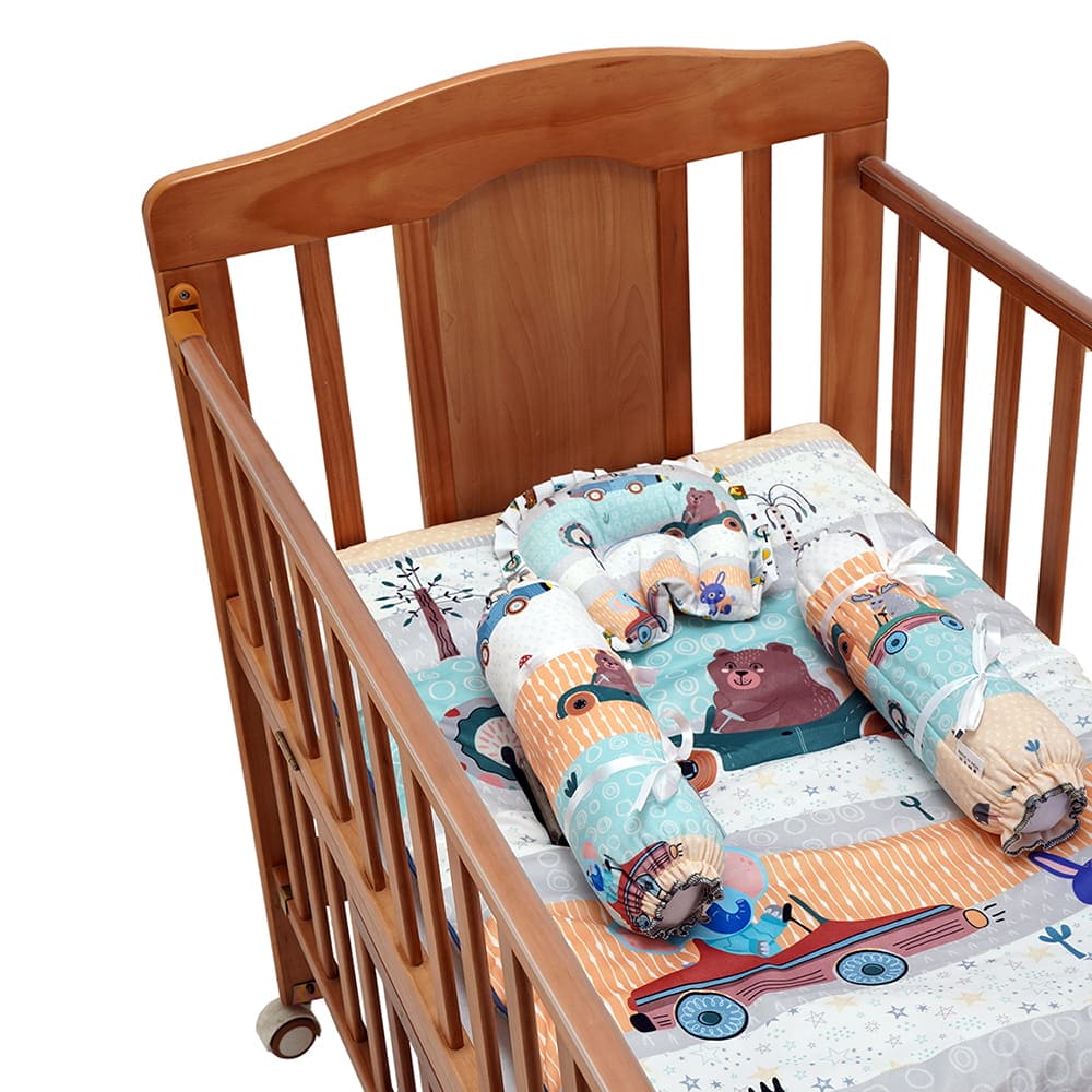 Baby Moo Animal Safari Soft Velvet U Pillow, 2 Side Bolsters Mattress Set - Yellow - Baby Moo