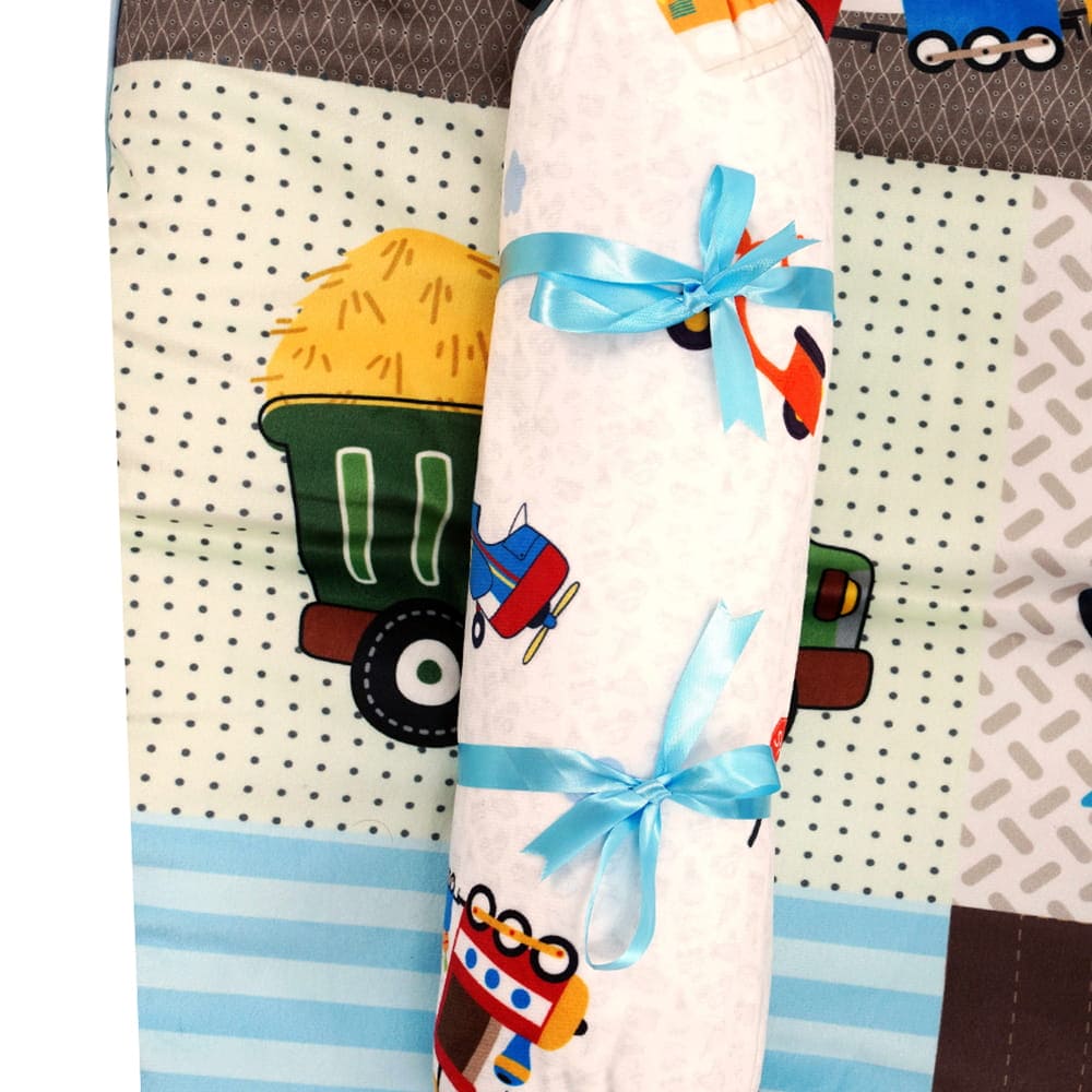 Baby Moo Truck And Car Soft Velvet U Pillow, 2 Side Bolsters Mattress Set - Multicolour - Baby Moo