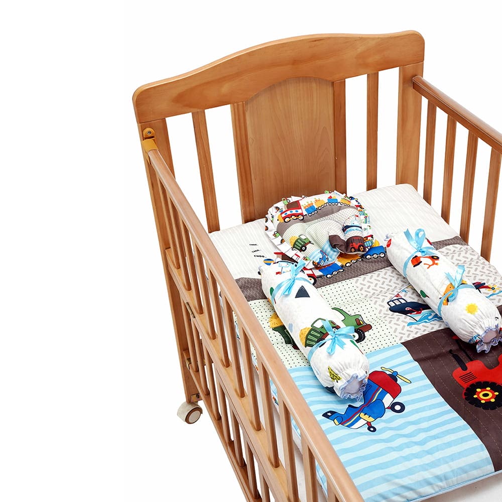 Baby Moo Truck And Car Soft Velvet U Pillow, 2 Side Bolsters Mattress Set - Multicolour - Baby Moo