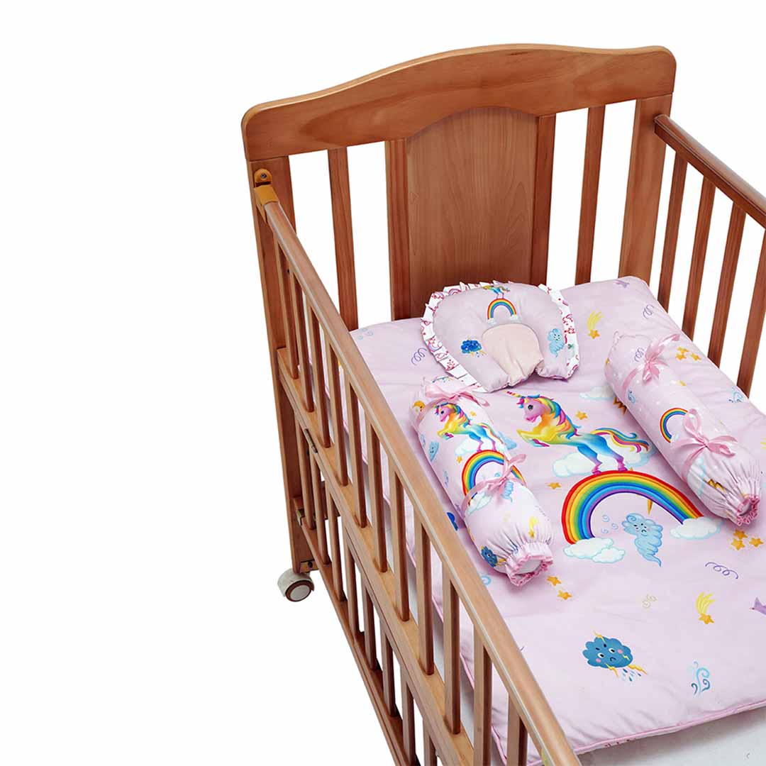 Baby Moo Unicorn Soft Velvet U Pillow, 2 Side Bolsters Mattress Set - Pink - Baby Moo
