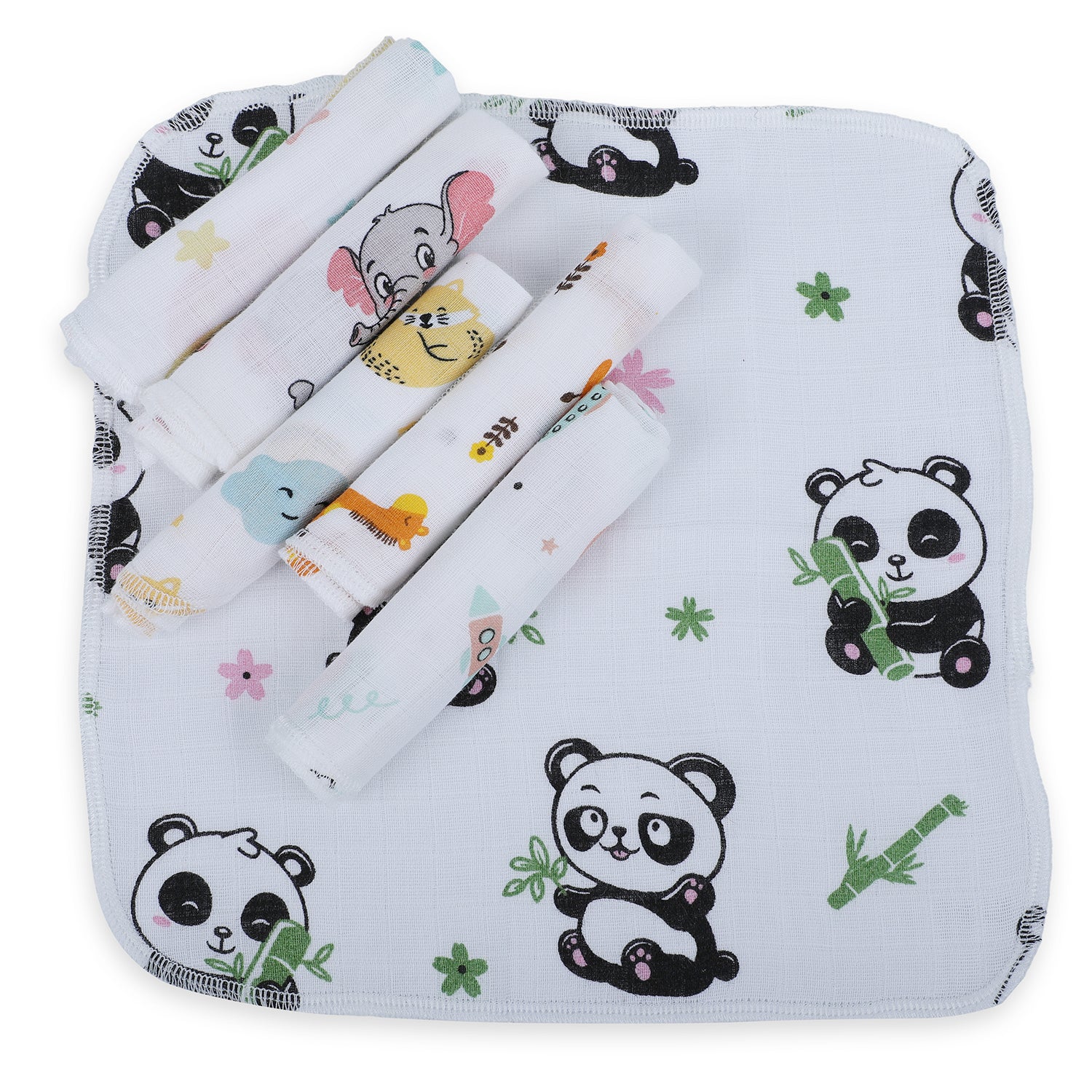 Baby Moo Highly Absorbent Cotton 6 Pcs Wash Cloth - Multicolour - Baby Moo