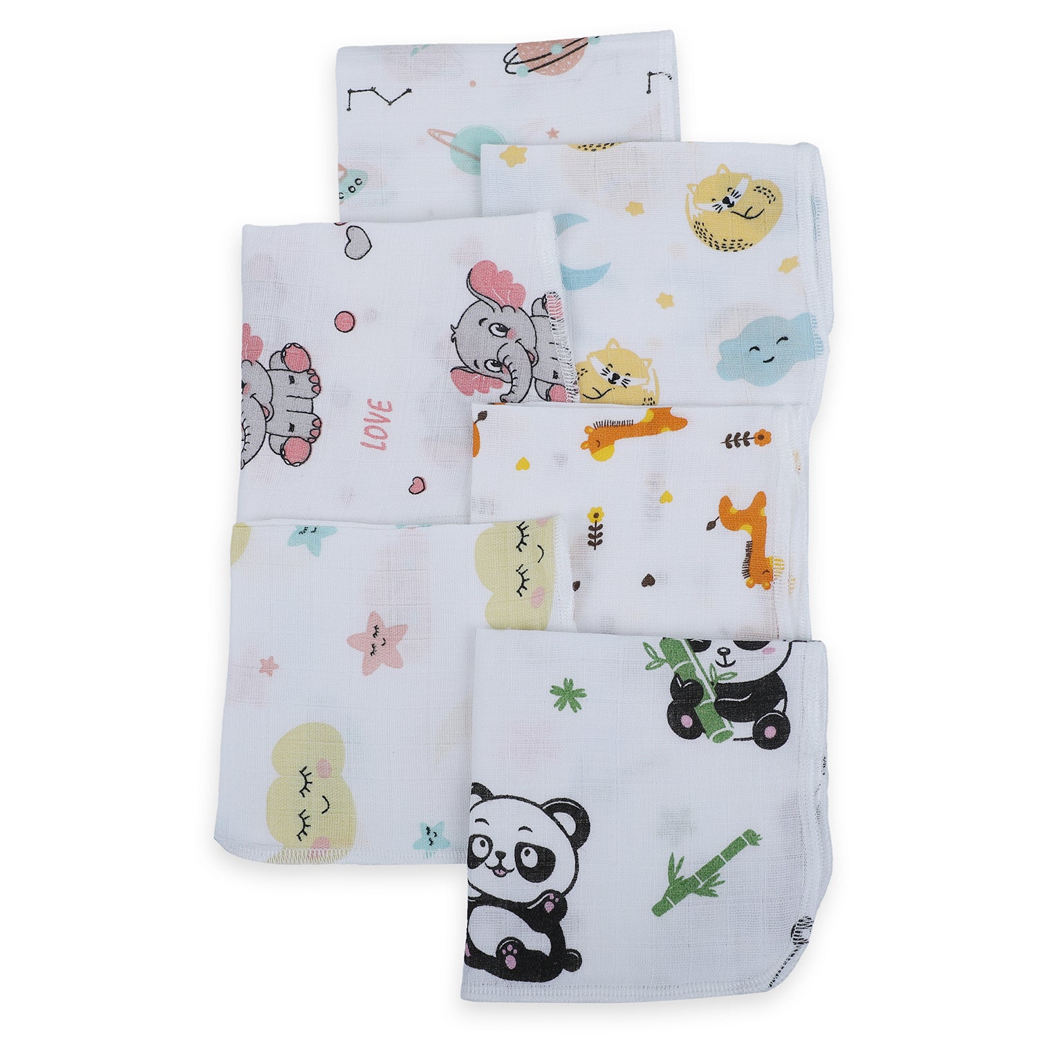 Baby Moo Highly Absorbent Cotton 6 Pcs Wash Cloth - Multicolour - Baby Moo