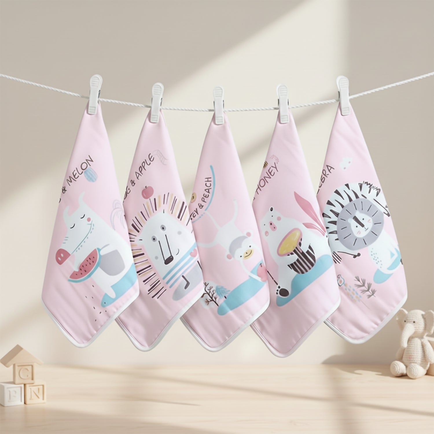 Baby Moo Mom's Love Pack of 5 Soft Hankies Multipurpose Wash Cloth Muslin Napkin - Peach