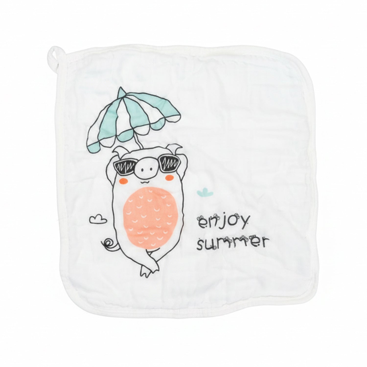 Baby Moo Cartoon Print Pack of 5 Soft Hankies Multipurpose Wash Cloth Muslin Napkin - White