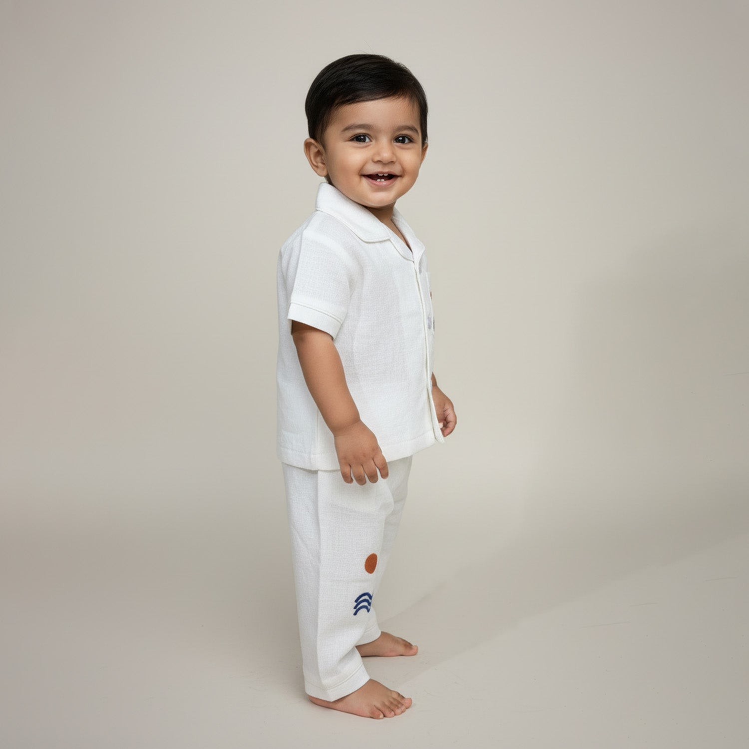 Baby Moo Cotton Half Sleeves Tropical Night Suit - White