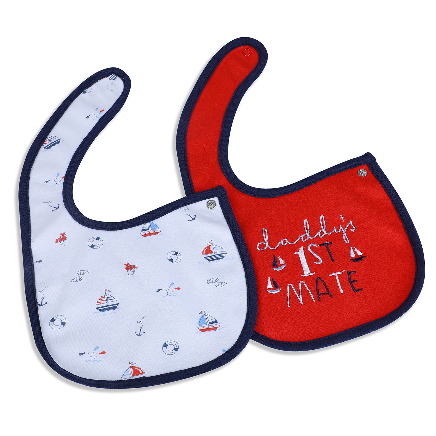 Baby Moo Daddy's Sailor Cotton 2 Pack Buttoned Feeding Bibs - Red - Baby Moo