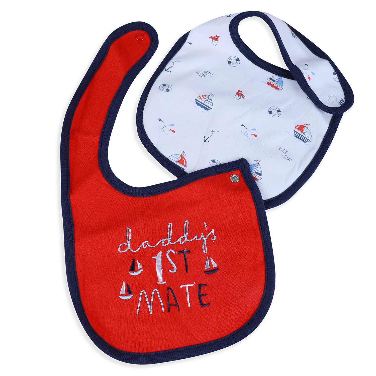 Baby Moo Daddy's Sailor Cotton 2 Pack Buttoned Feeding Bibs - Red - Baby Moo