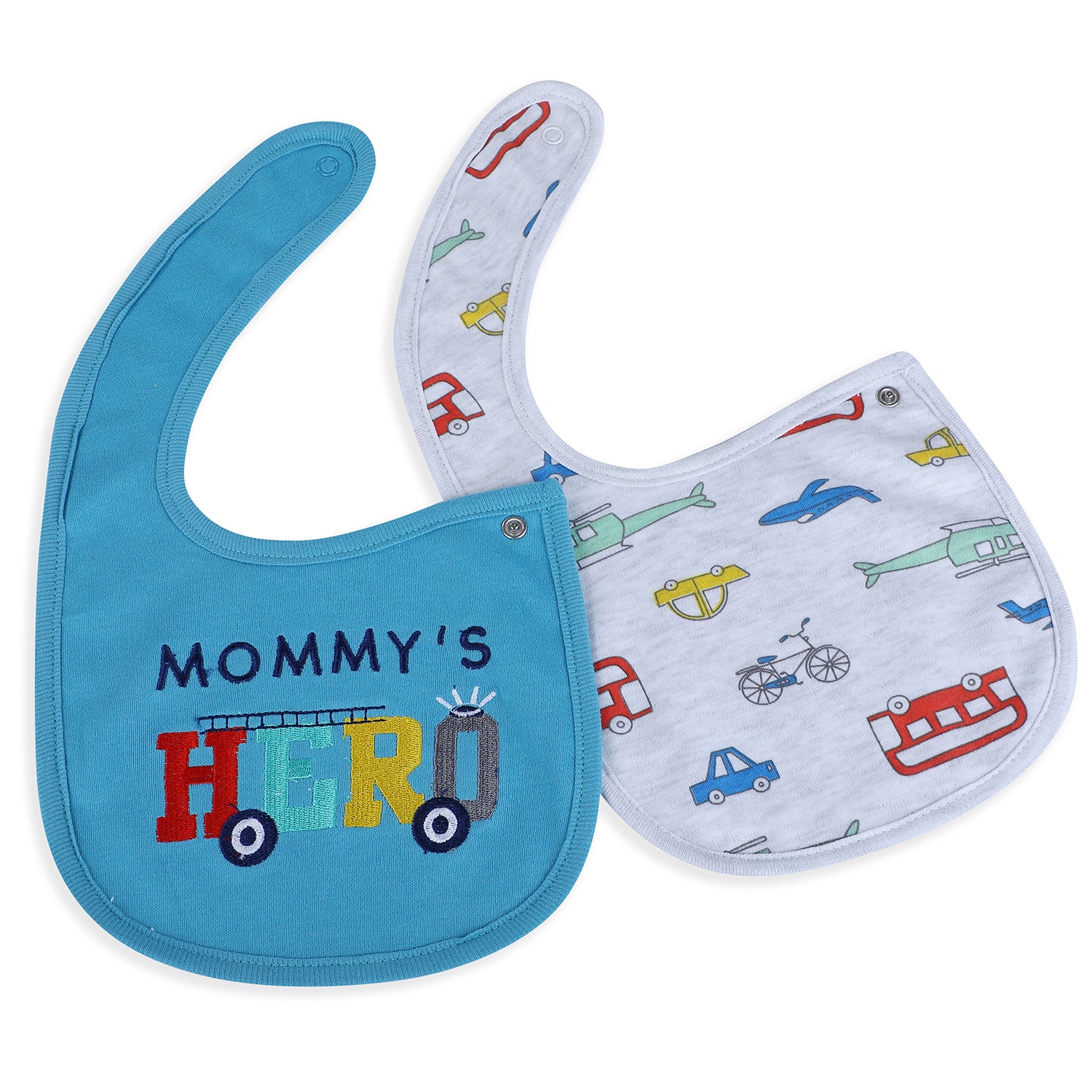 Baby Moo Mommy's Hero Racer Cotton 2 Pack Buttoned Feeding Bibs - Blue - Baby Moo