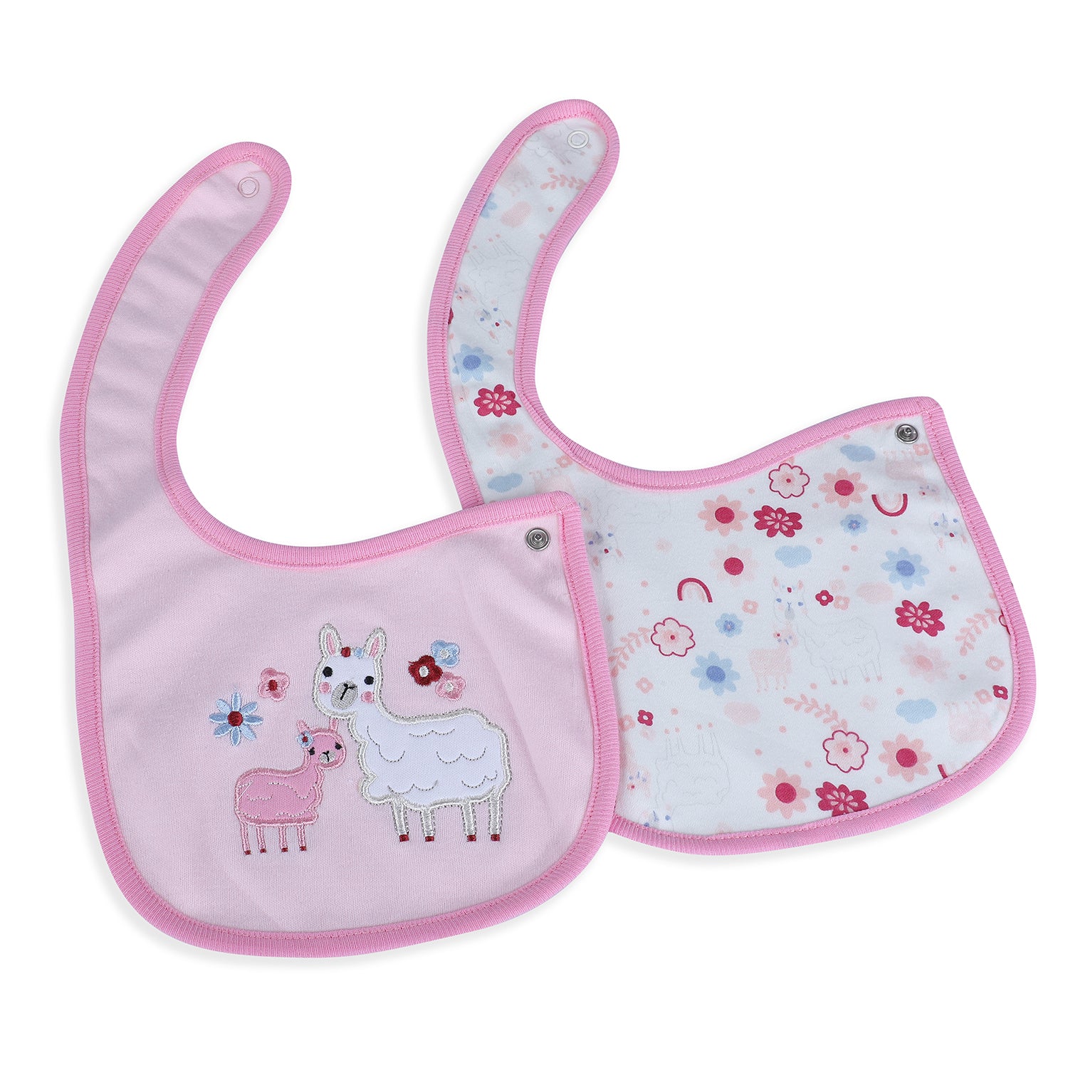Baby Moo Mama Sheep Floral Cotton 2 Pack Buttoned Feeding Bibs - Pink - Baby Moo