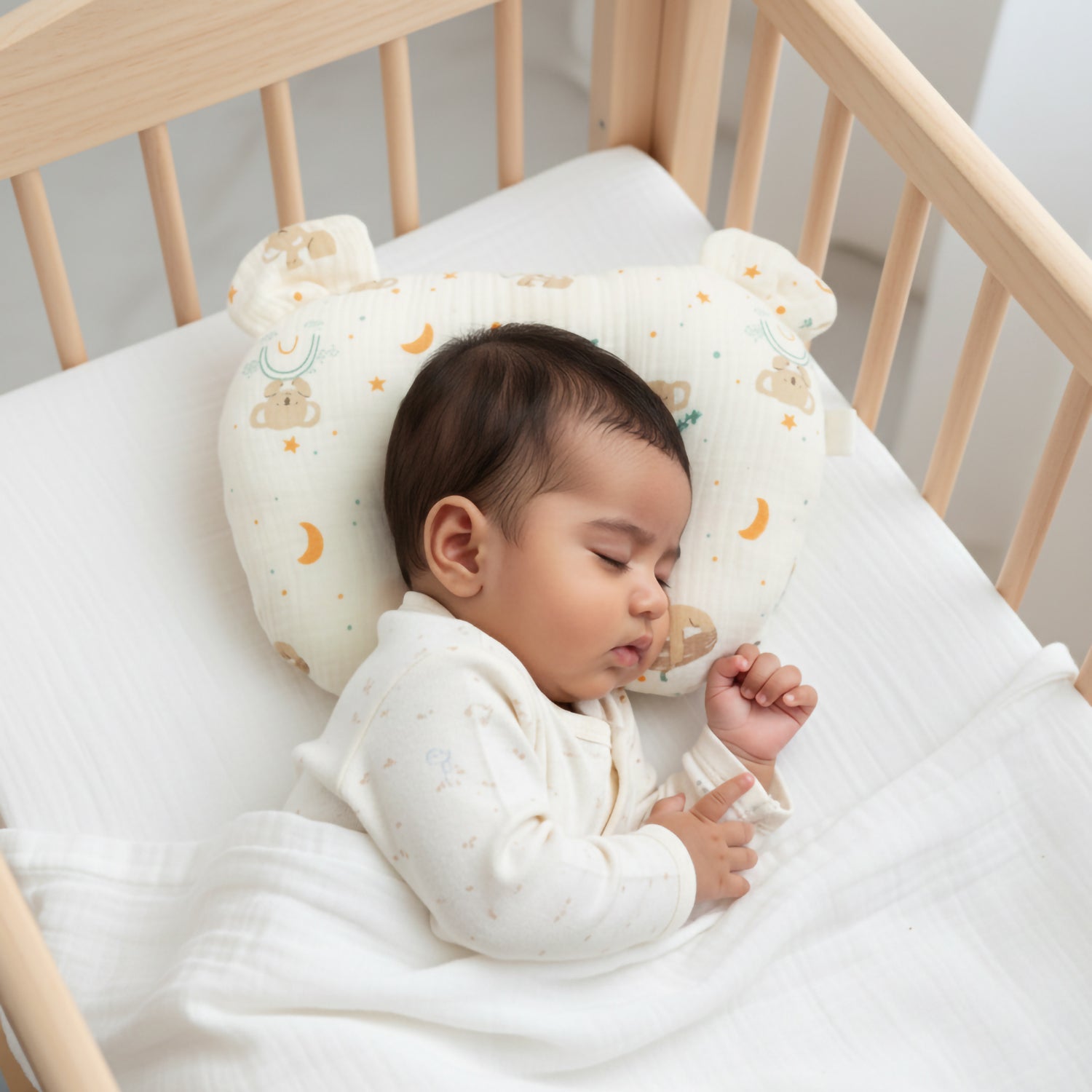 Baby Moo 3D Ear Design Koala Print Muslin Head Shaping Neck Support Pillow - Cream