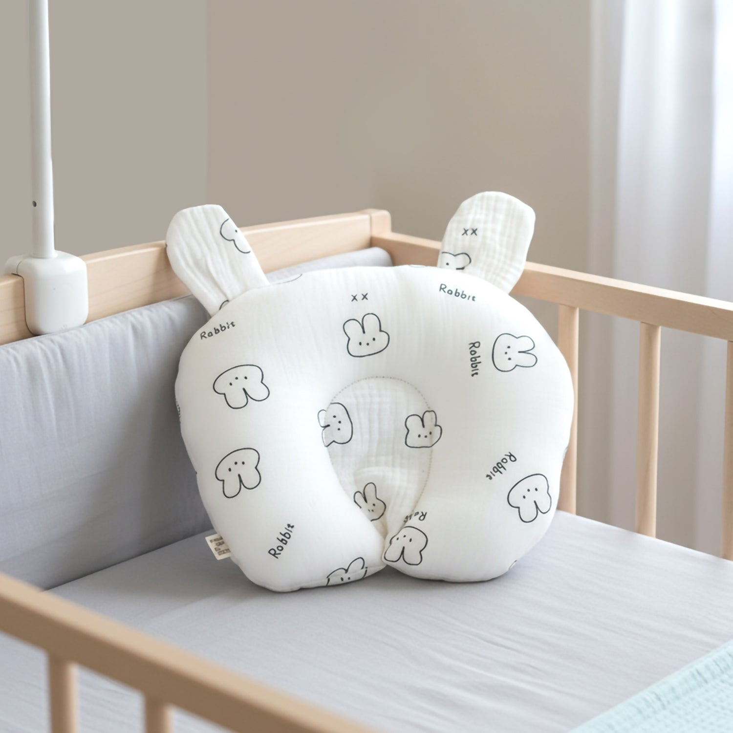 Baby Moo 3D Ear Rabbit Muslin Head Shaping Neck Support Pillow - White