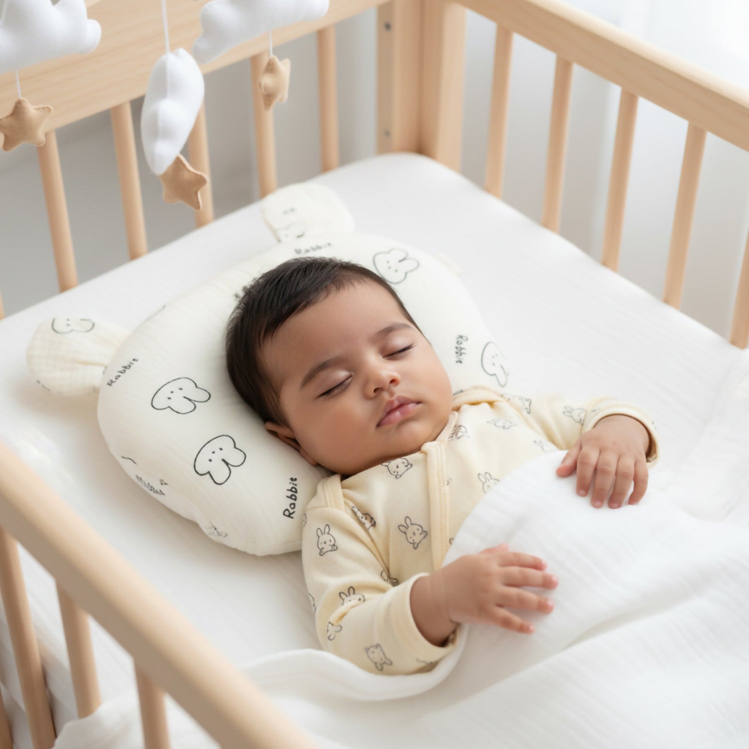 Baby Moo 3D Ear Rabbit Muslin Head Shaping Neck Support Pillow - White