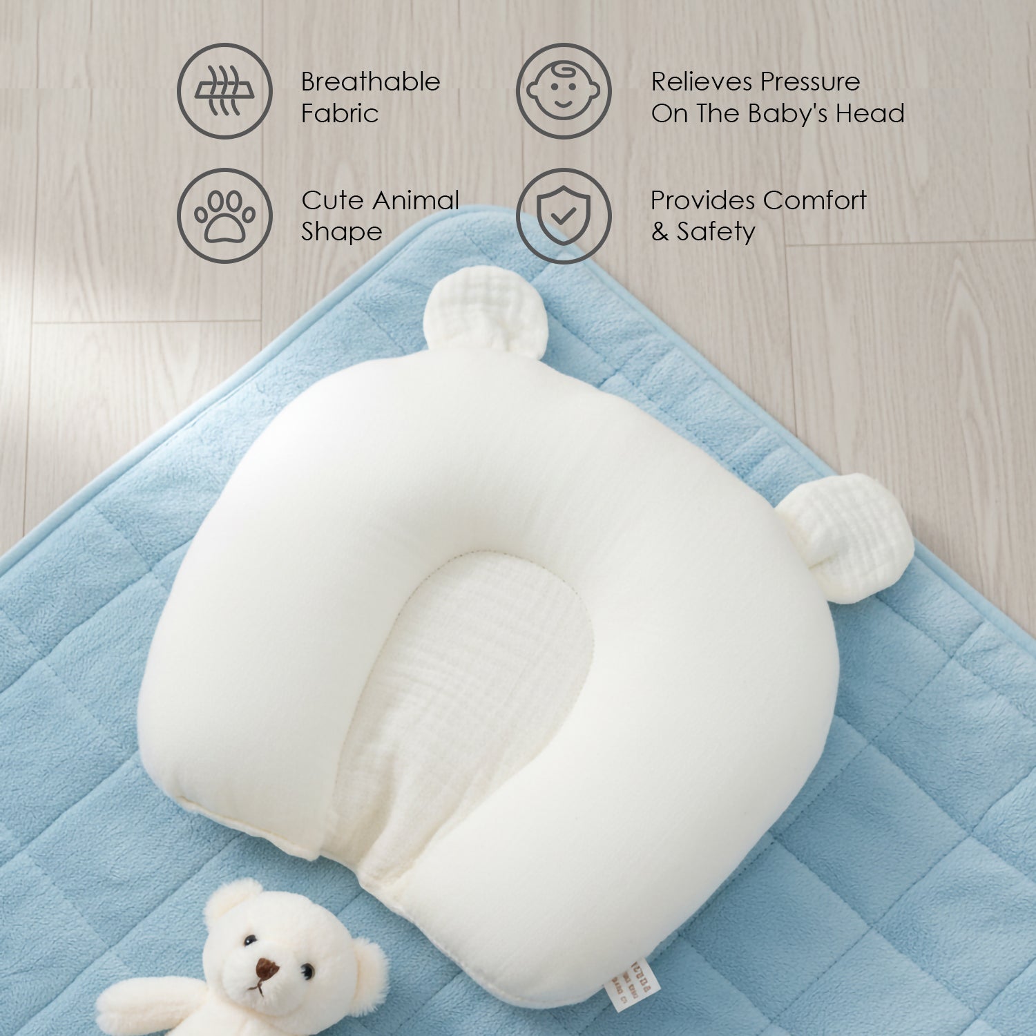 Baby Moo 3D Ear Rabbit Muslin Head Shaping Neck Support Pillow - White