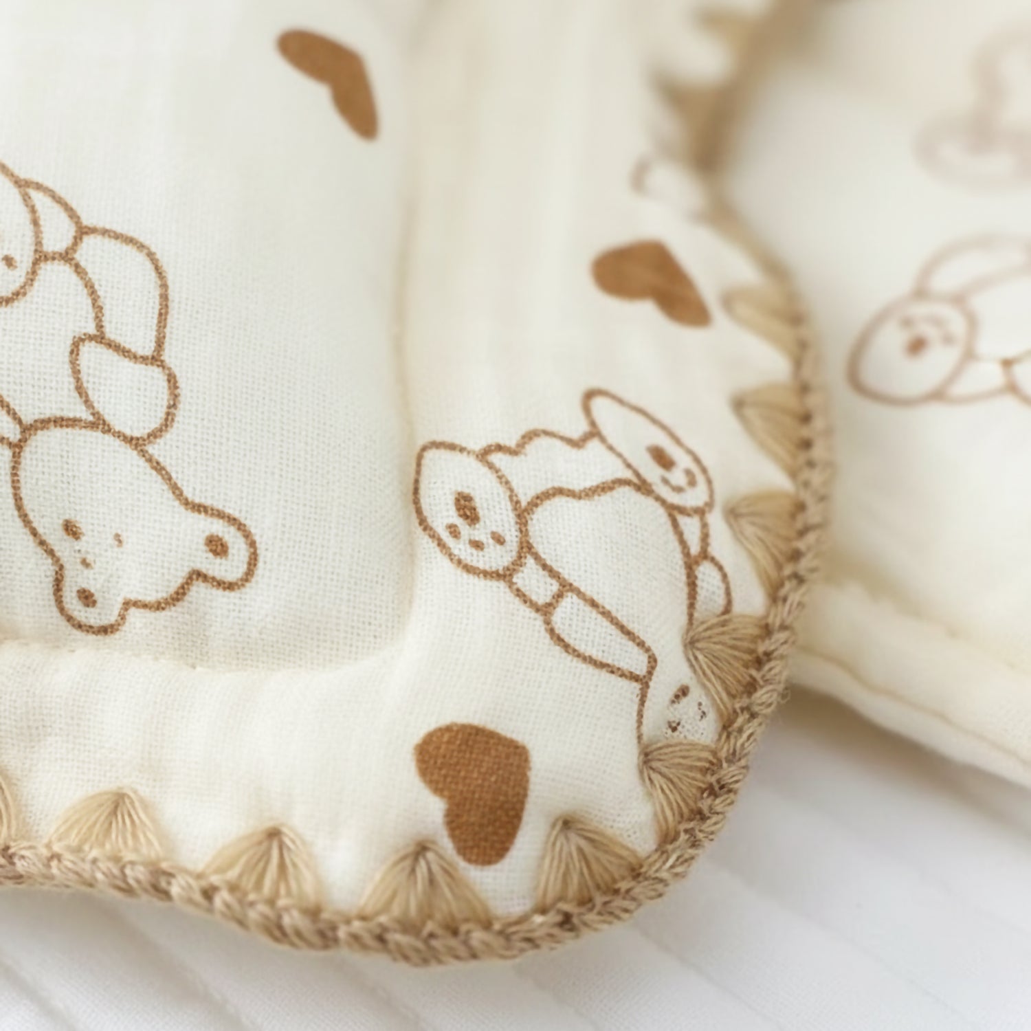 Baby Moo Rectangular Teddy Print Breathable Muslin Head Shaping Neck Support Pillow - Cream