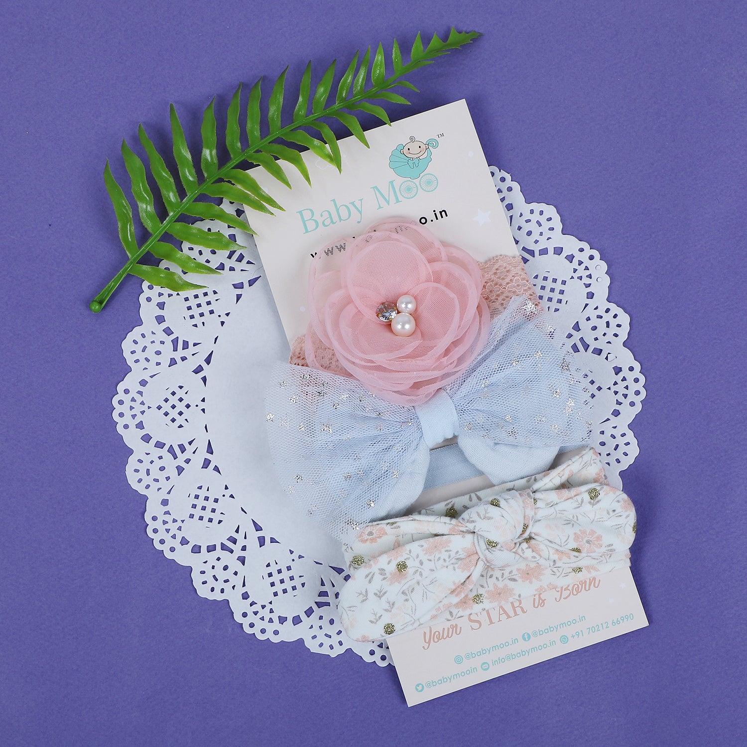 Baby Moo Emblished Flower Headband Set of 3 - Pink - Baby Moo