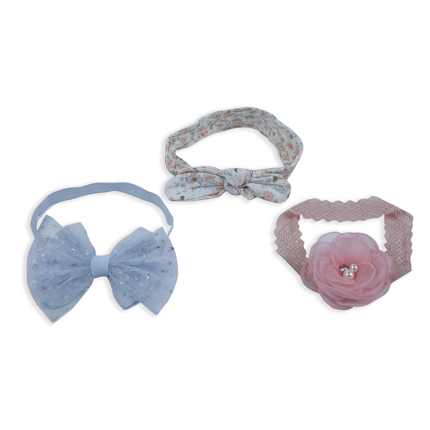 Baby Moo Emblished Flower Headband Set of 3 - Pink - Baby Moo