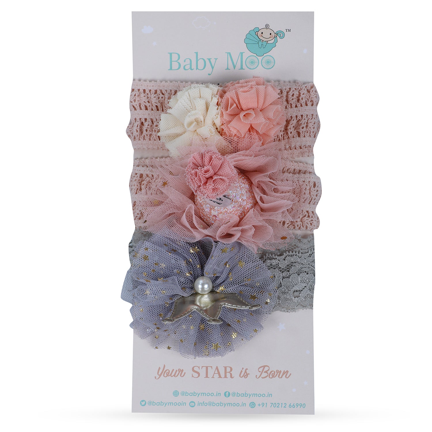 Baby Moo Princess Crown Headband Set of 3 - Pink - Baby Moo