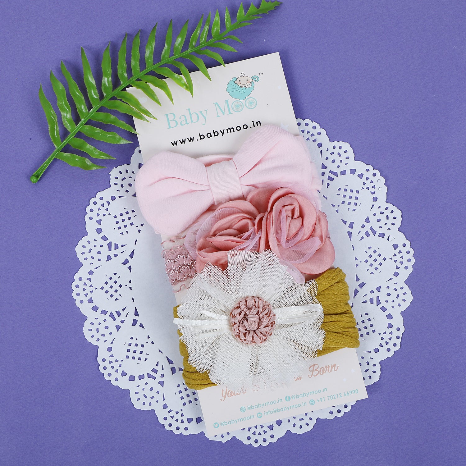 Baby Moo Pretty Floral Headband Set of 3 - Pink - Baby Moo