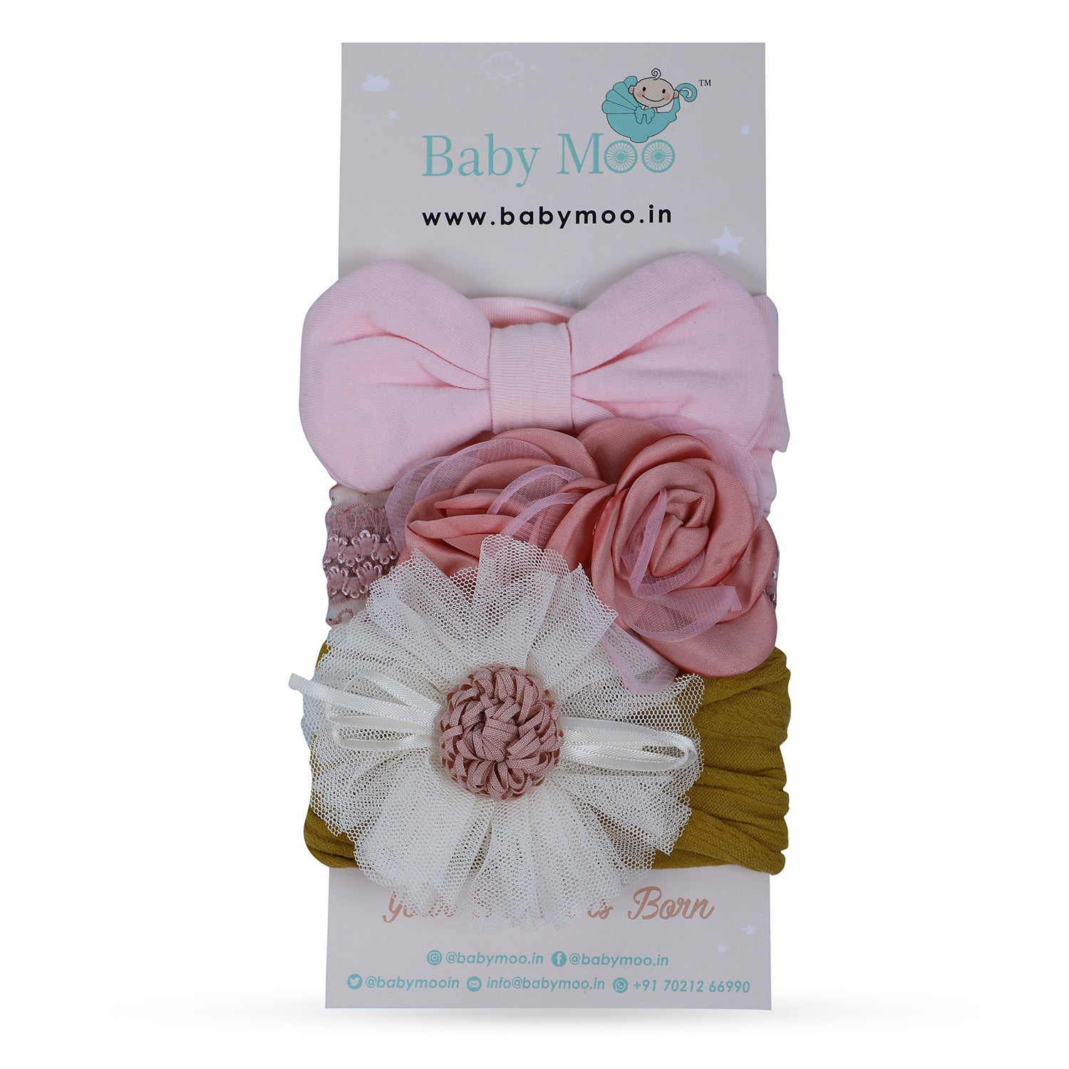 Baby Moo Pretty Floral Headband Set of 3 - Pink - Baby Moo
