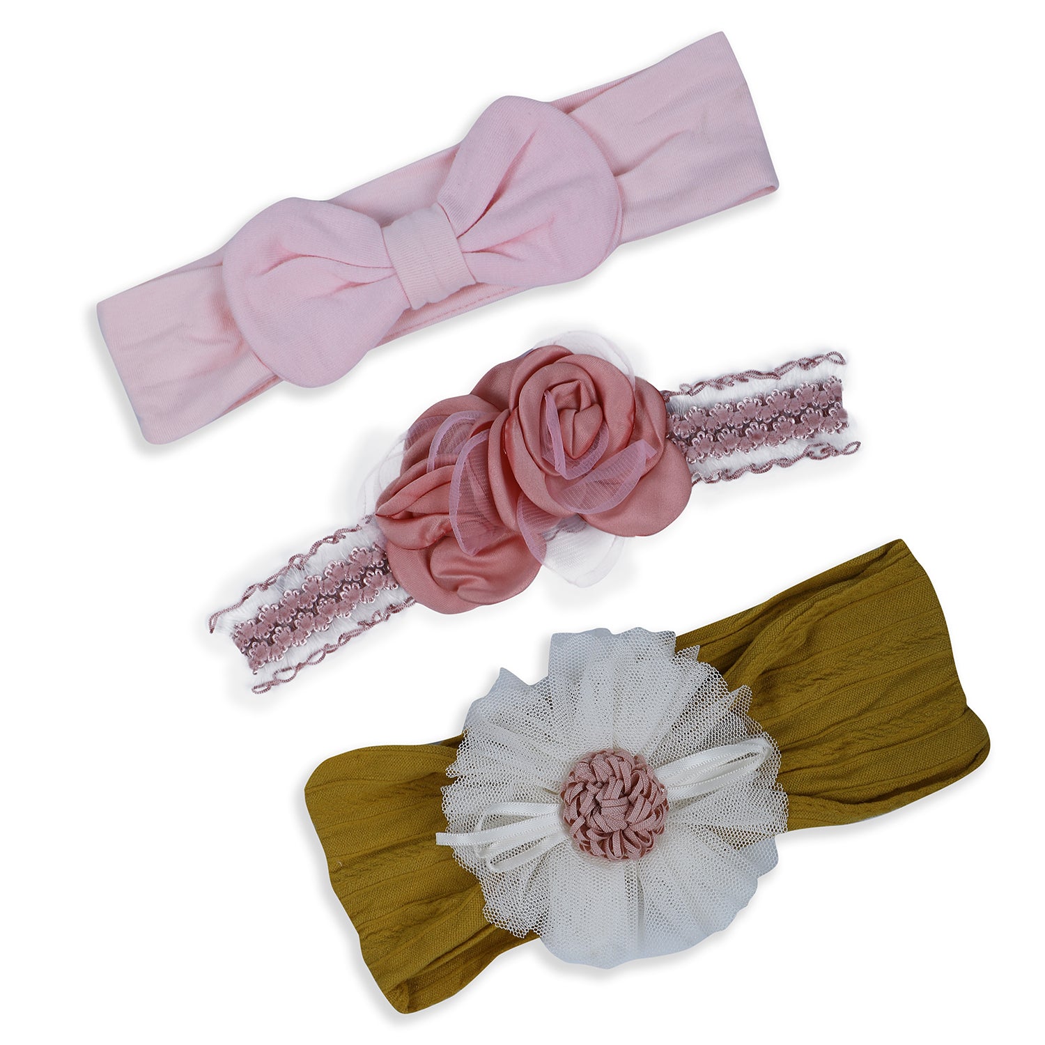 Baby Moo Pretty Floral Headband Set of 3 - Pink - Baby Moo