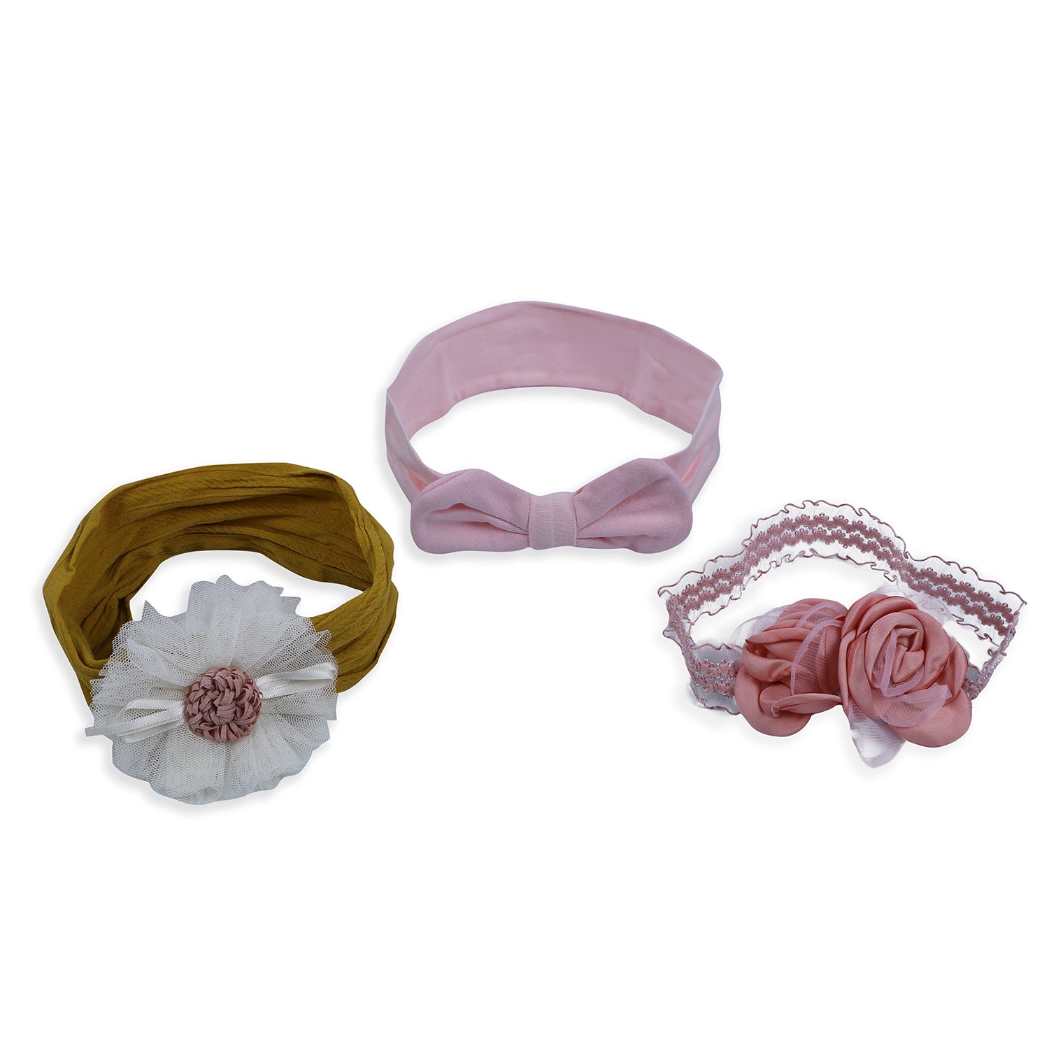 Baby Moo Pretty Floral Headband Set of 3 - Pink - Baby Moo