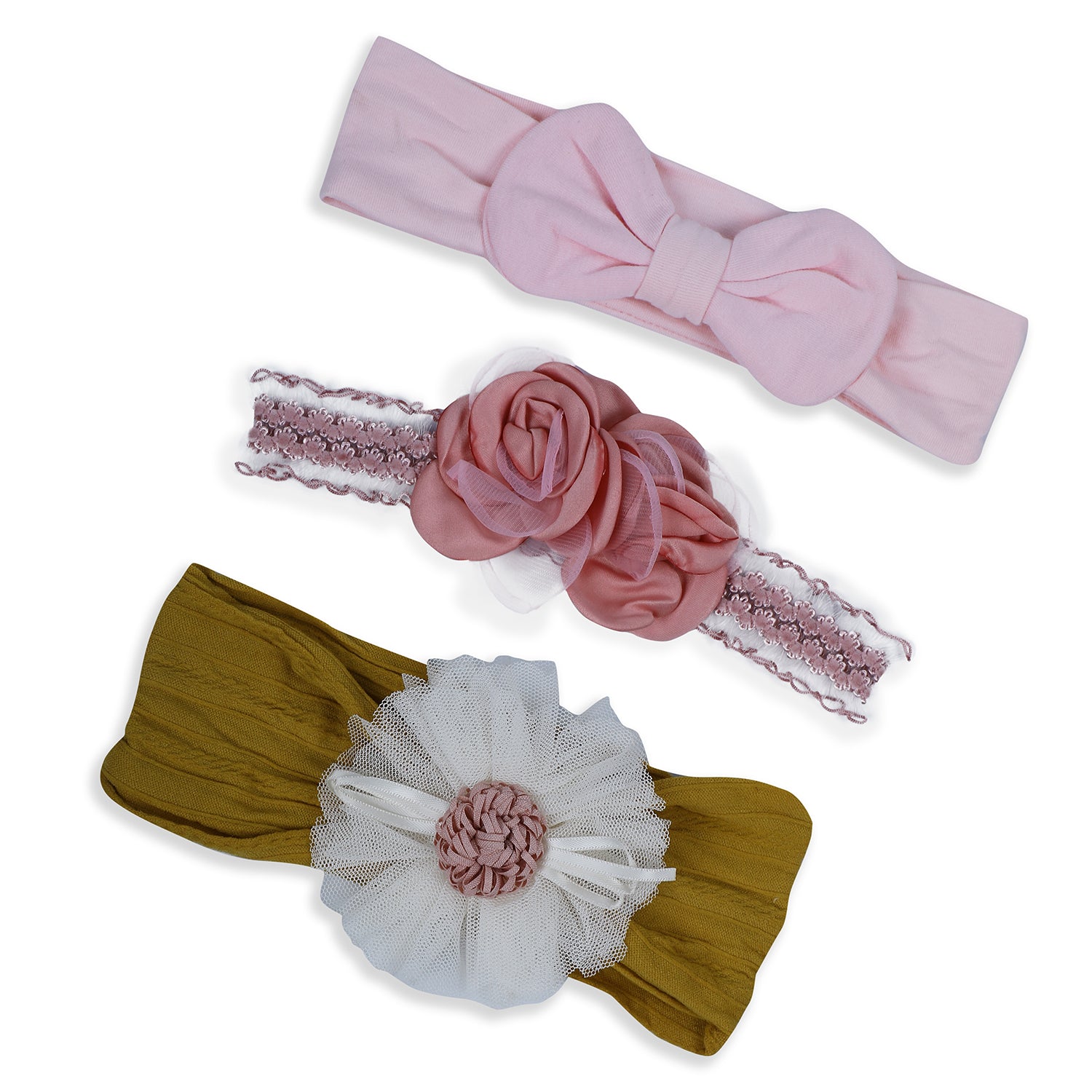 Baby Moo Pretty Floral Headband Set of 3 - Pink - Baby Moo