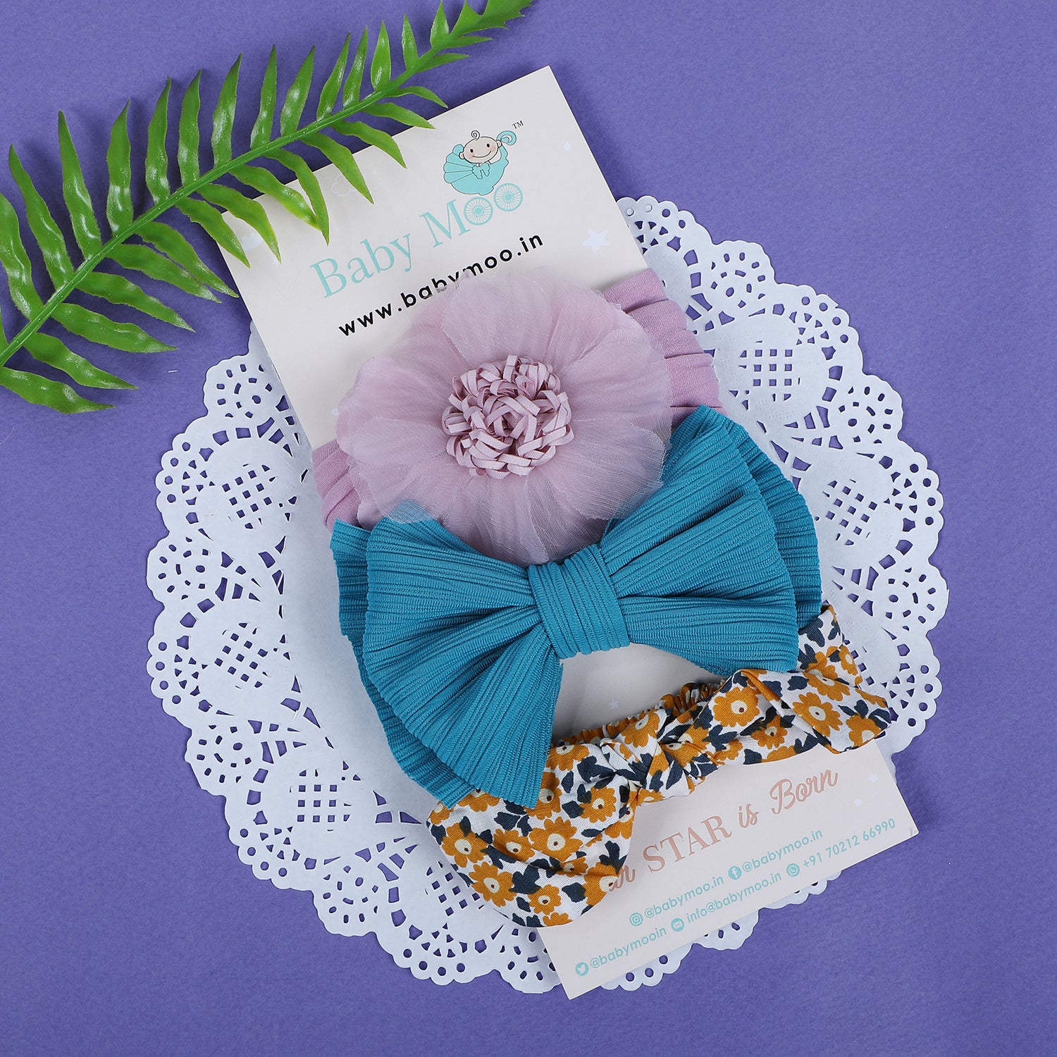 Baby Moo Floral Bow Headband Set of 3 - Multicolour - Baby Moo