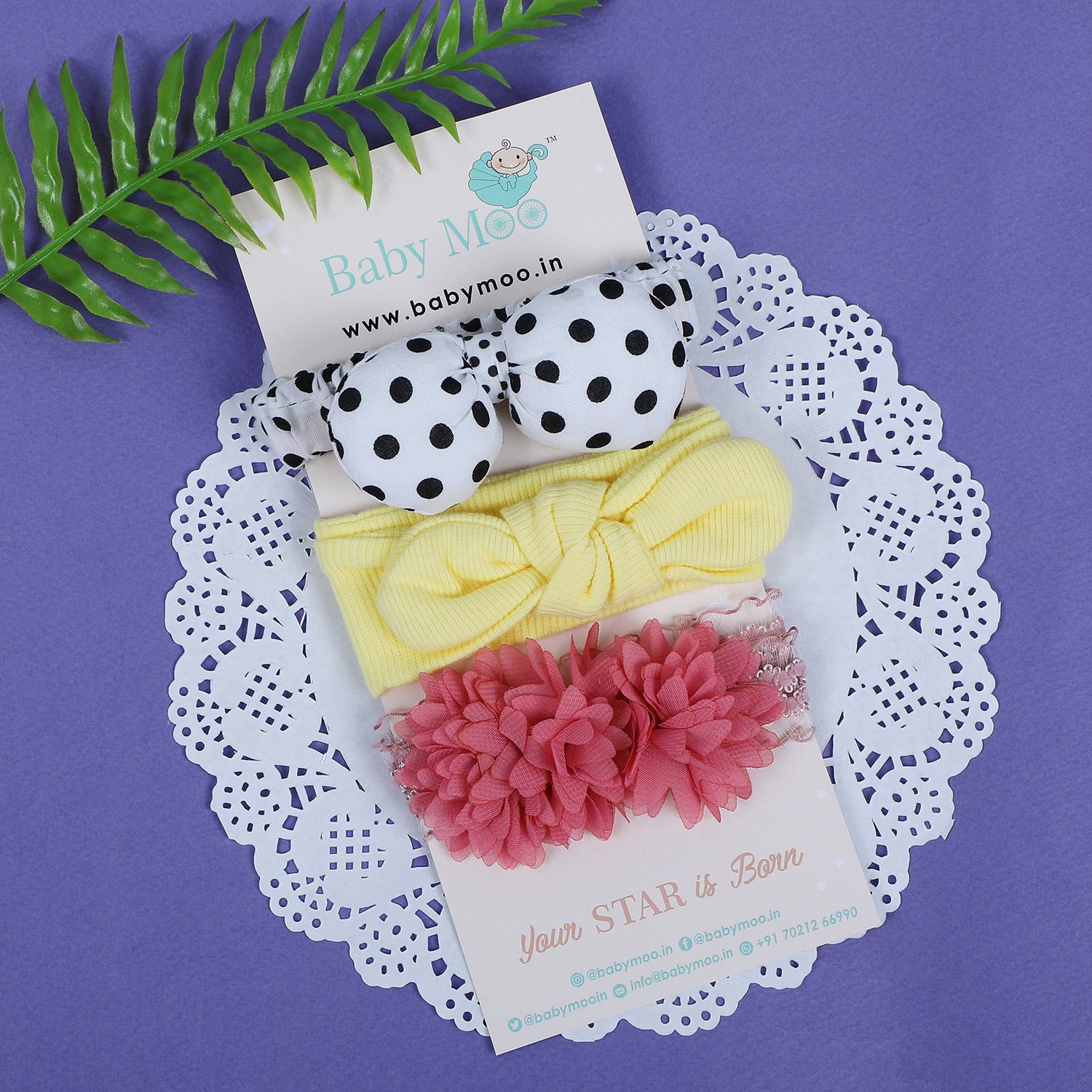 Baby Moo Floral Polka Dots Headband Set of 3 - Multicolour - Baby Moo