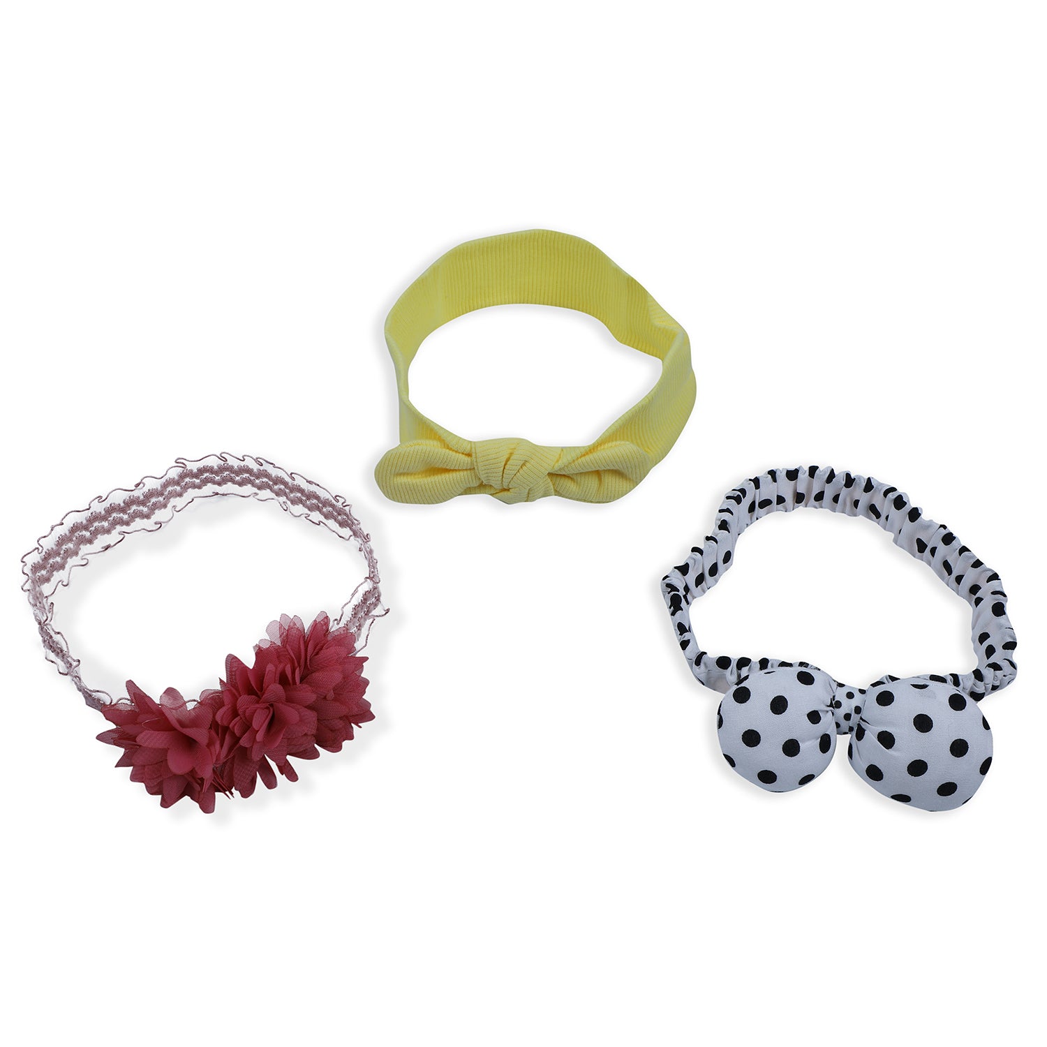 Baby Moo Floral Polka Dots Headband Set of 3 - Multicolour - Baby Moo