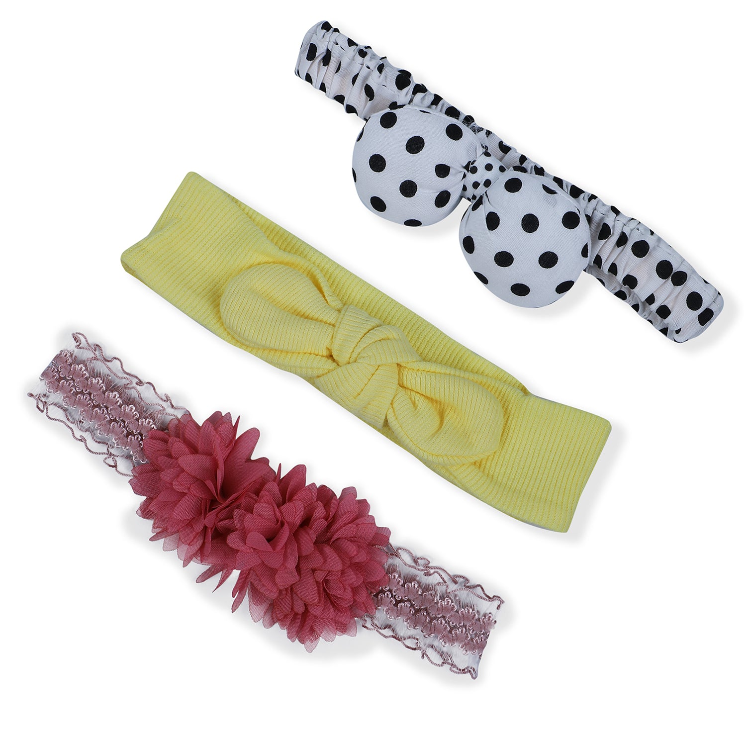 Baby Moo Floral Polka Dots Headband Set of 3 - Multicolour - Baby Moo