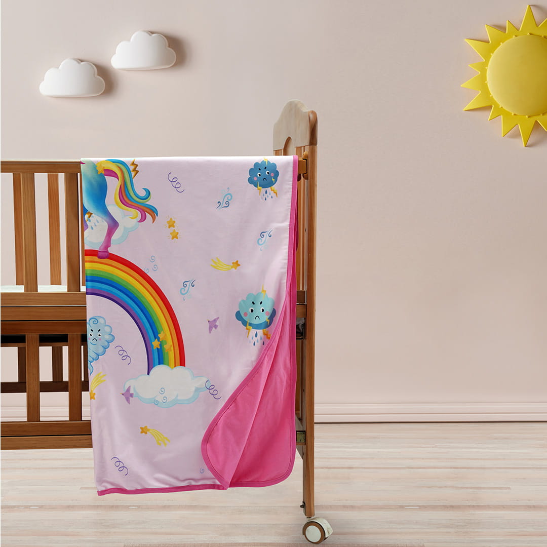 Baby Moo Unicorn All Season Velvet And Hosiery Large Blanket - Pink - Baby Moo