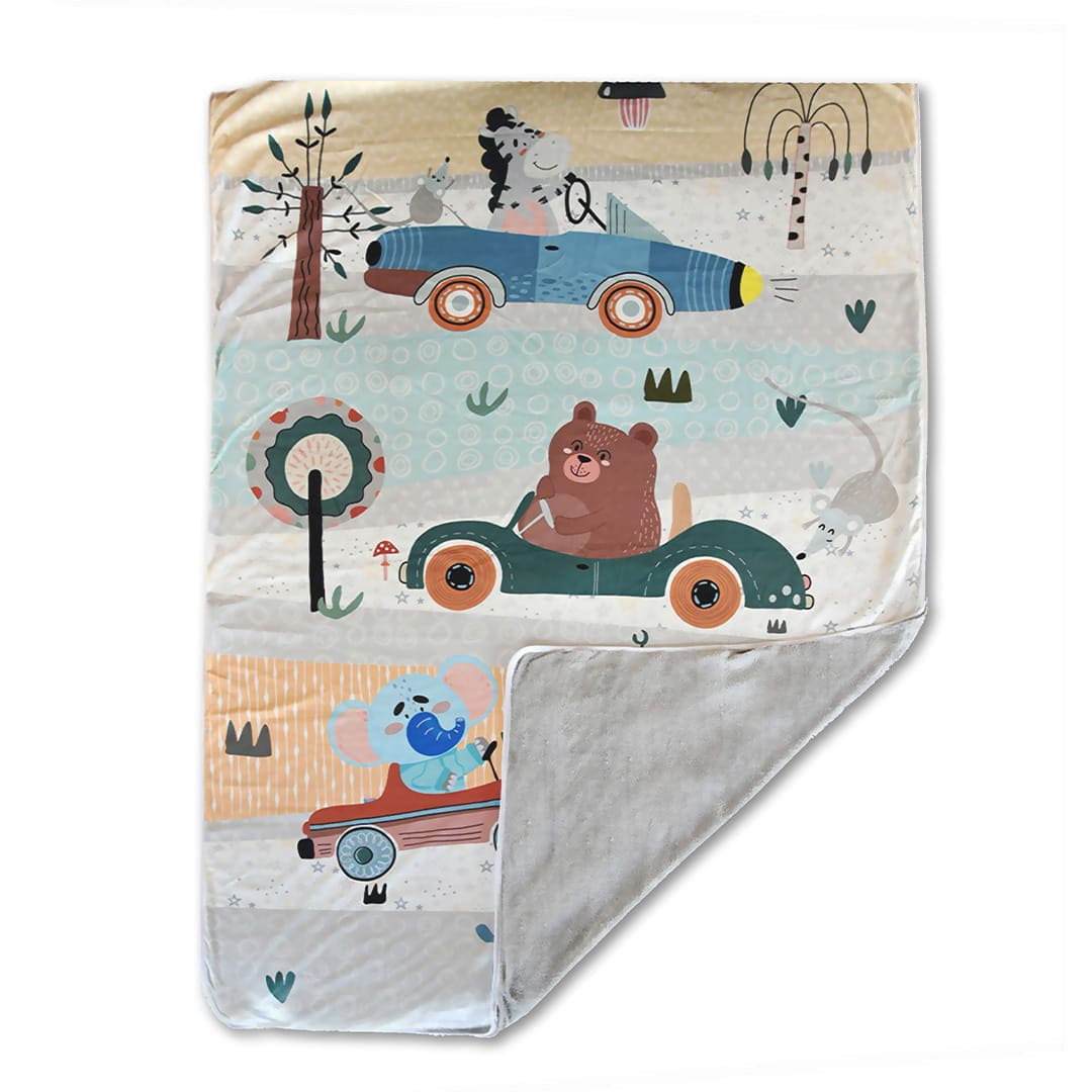 Baby Moo Bear in Car Velvet And Fur XL Blanket - Yellow - Baby Moo