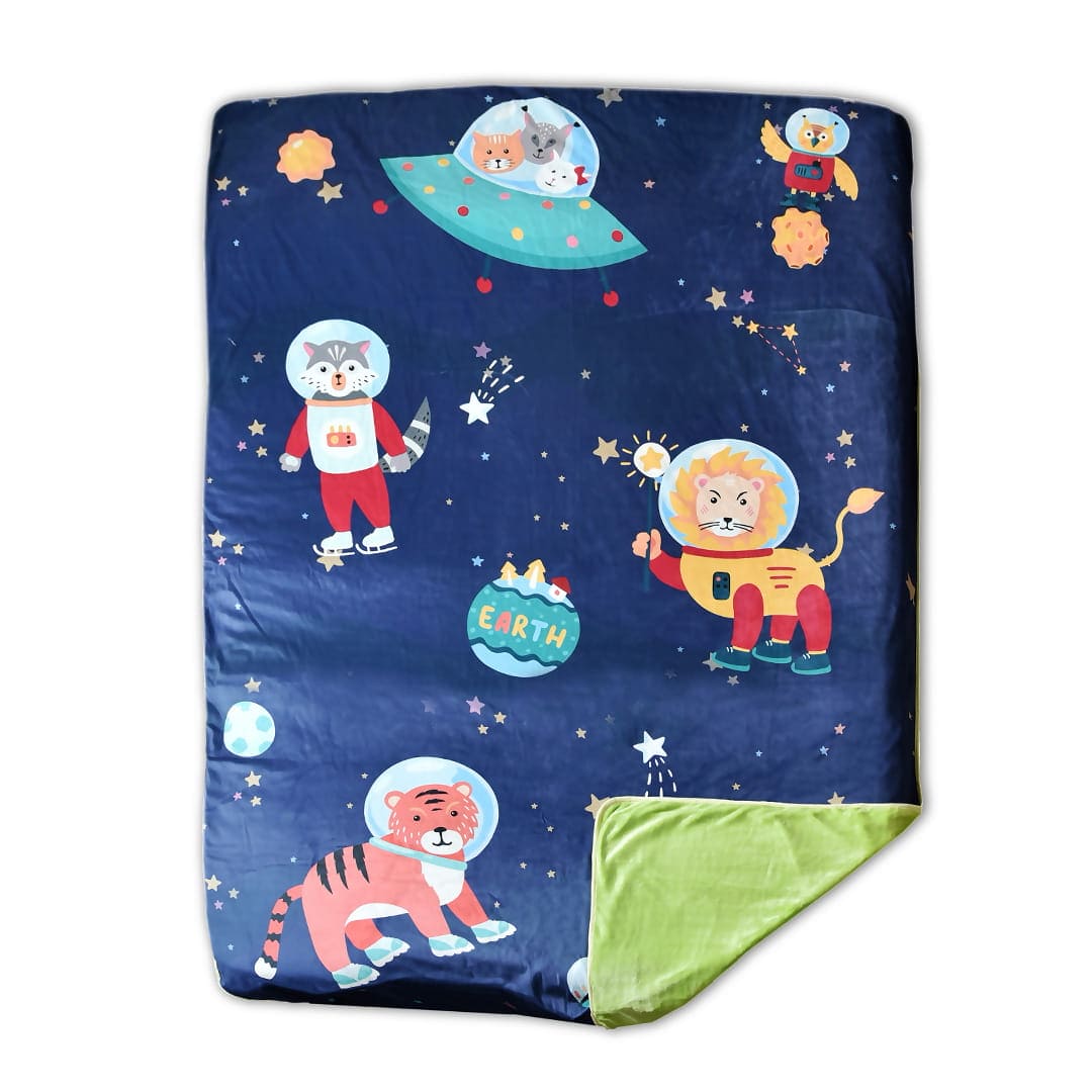 Baby Moo Space Velvet And Fur XL Blanket - Blue - Baby Moo