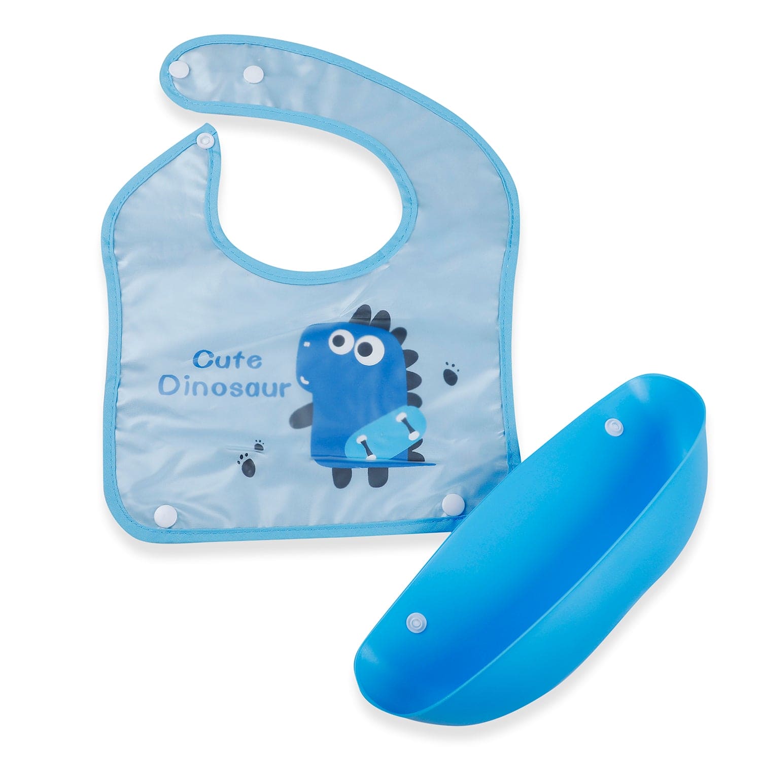 Baby Moo Cute Dinosaur Premium Waterproof Crumb Catcher Bibs - Blue