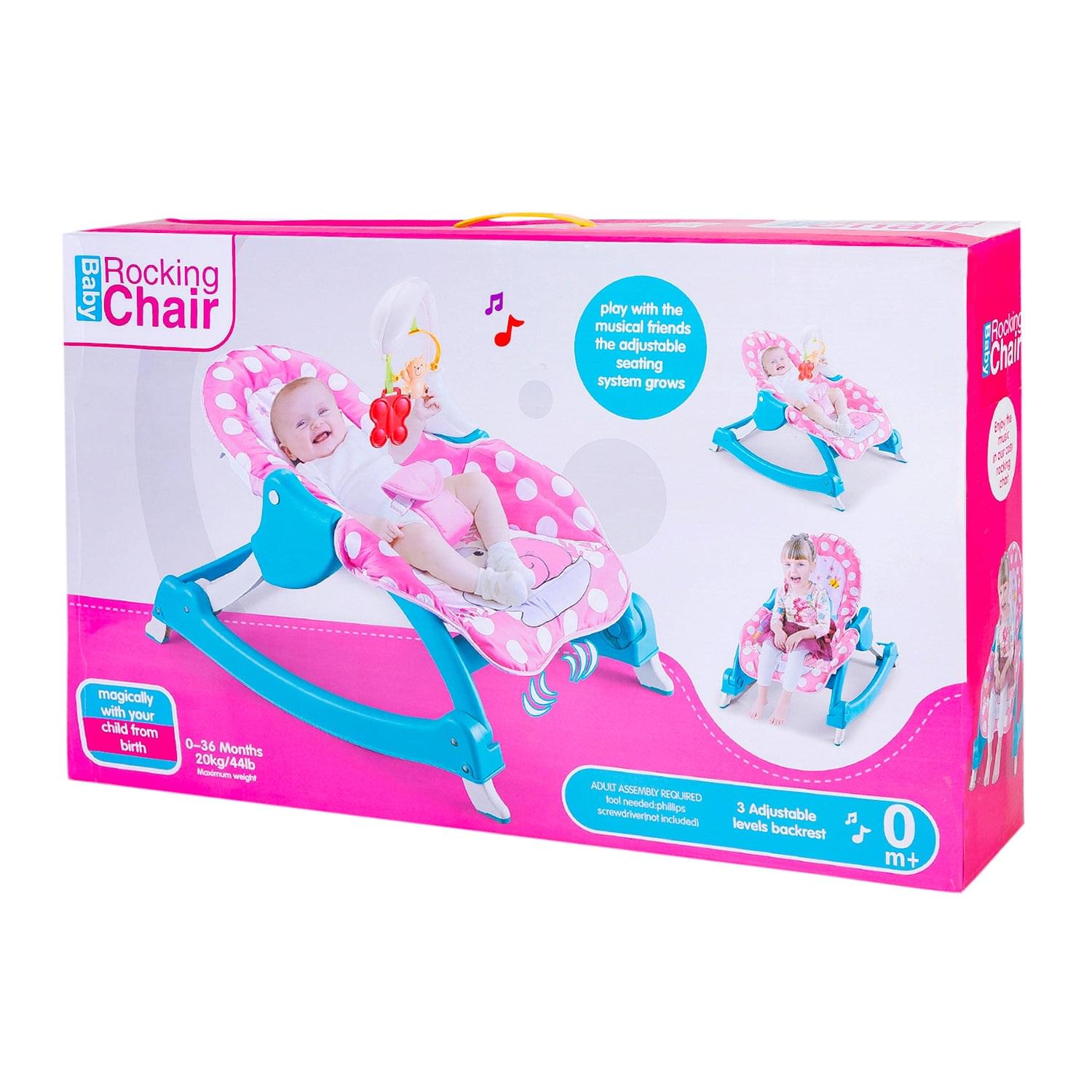 3 Adjustable Level Backrest Musical Baby Rocking Chair Pink Polka Dot - Baby Moo