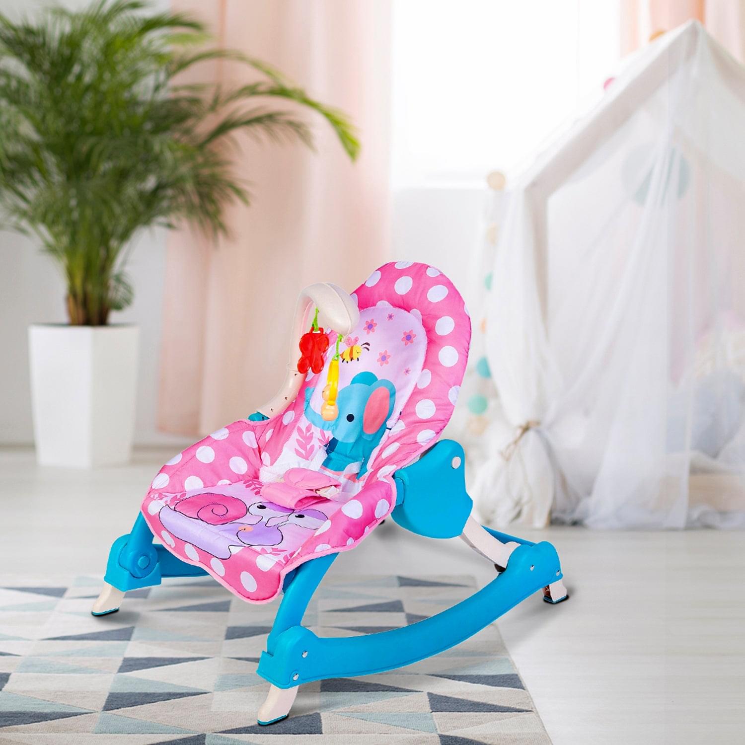Adjustable Level Backrest Musical Baby Rocking Chair Pink Polka Dot