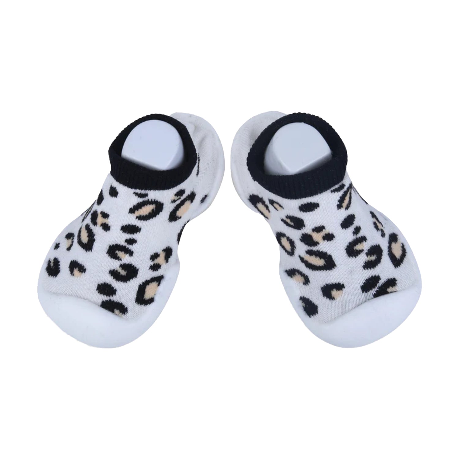 Baby Moo Leopard Print Rubber Comfortable Sole Slip-On Sock Shoes - White