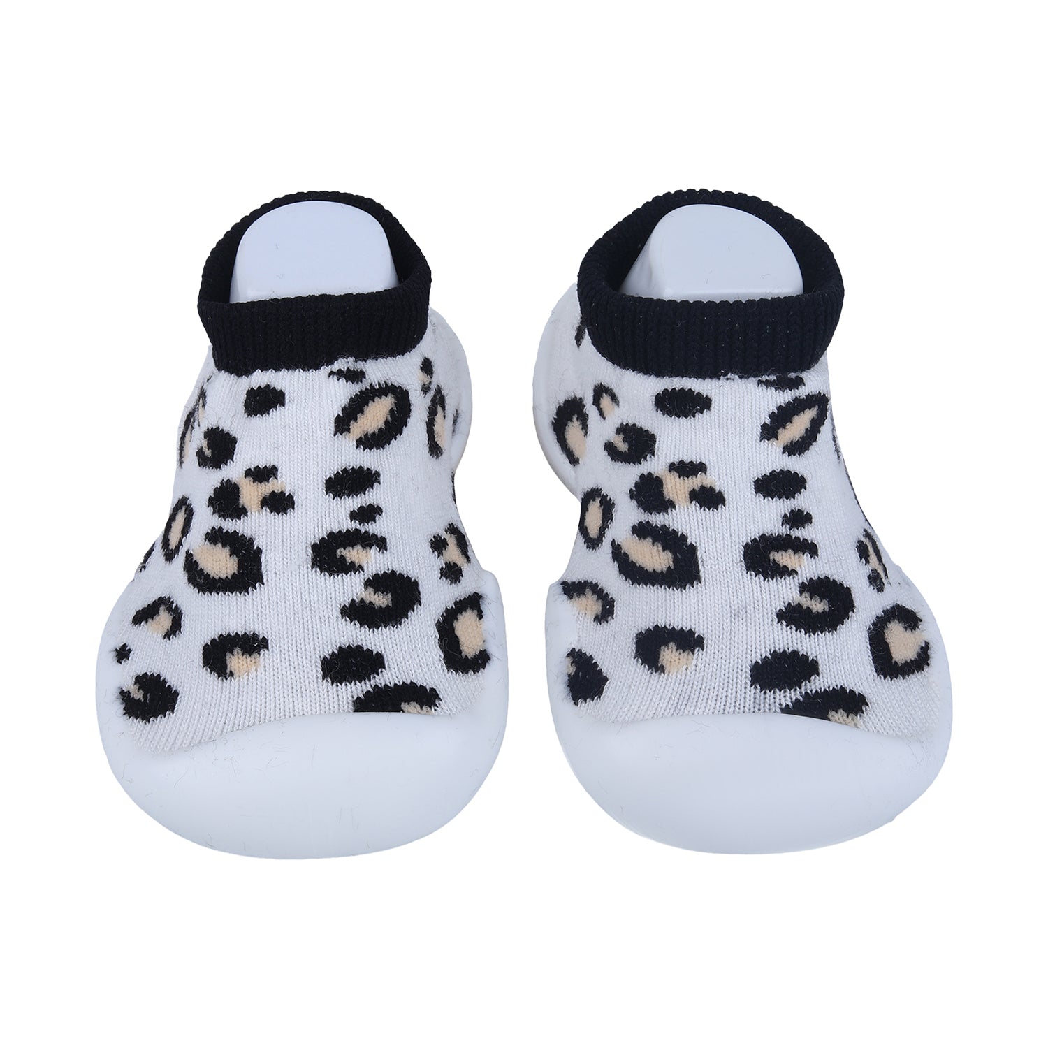 Baby Moo Leopard Print Rubber Comfortable Sole Slip-On Sock Shoes - White