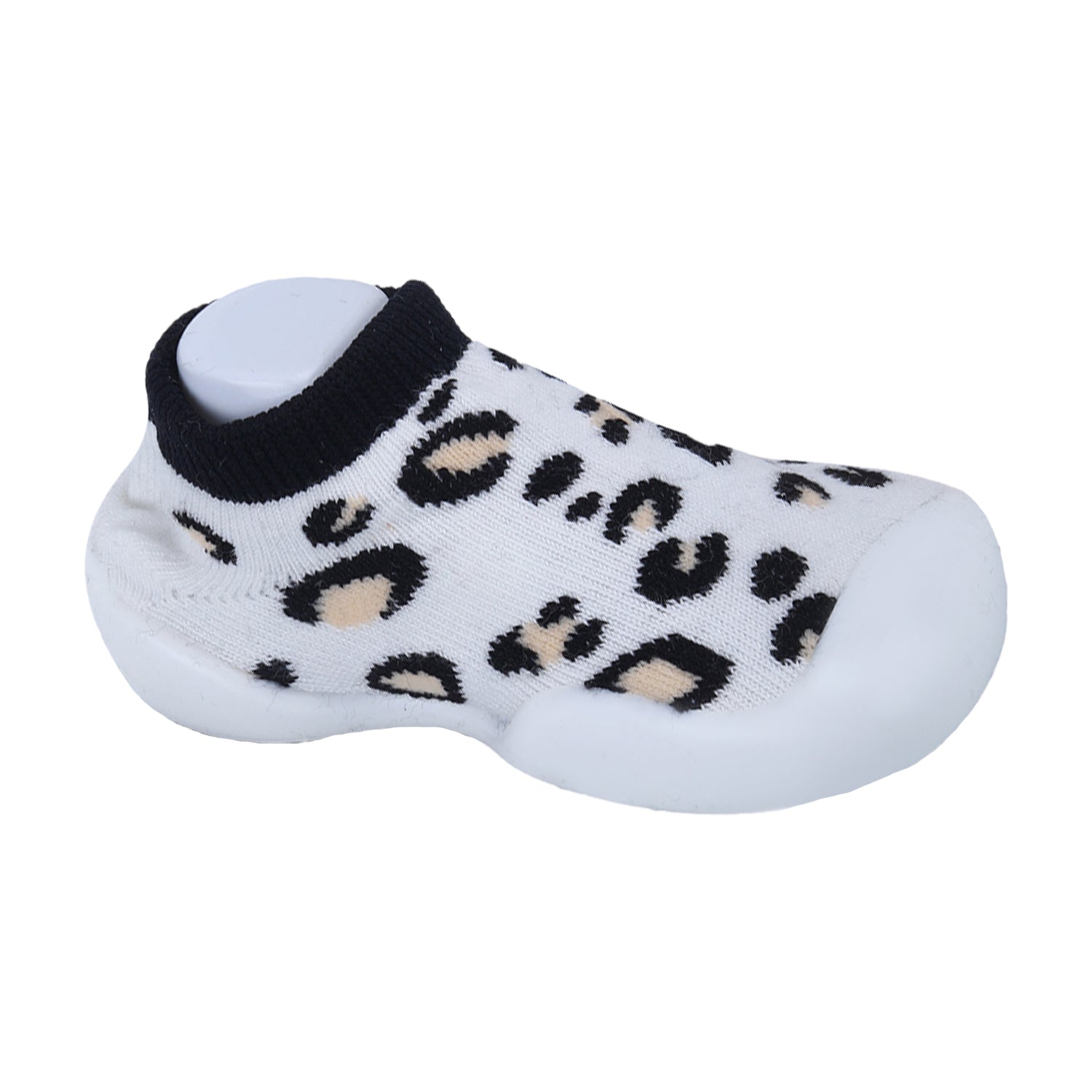 Baby Moo Leopard Print Rubber Comfortable Sole Slip-On Sock Shoes - White