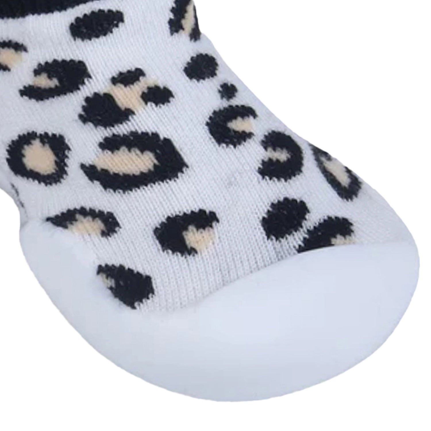 Baby Moo Leopard Print Rubber Comfortable Sole Slip-On Sock Shoes - White