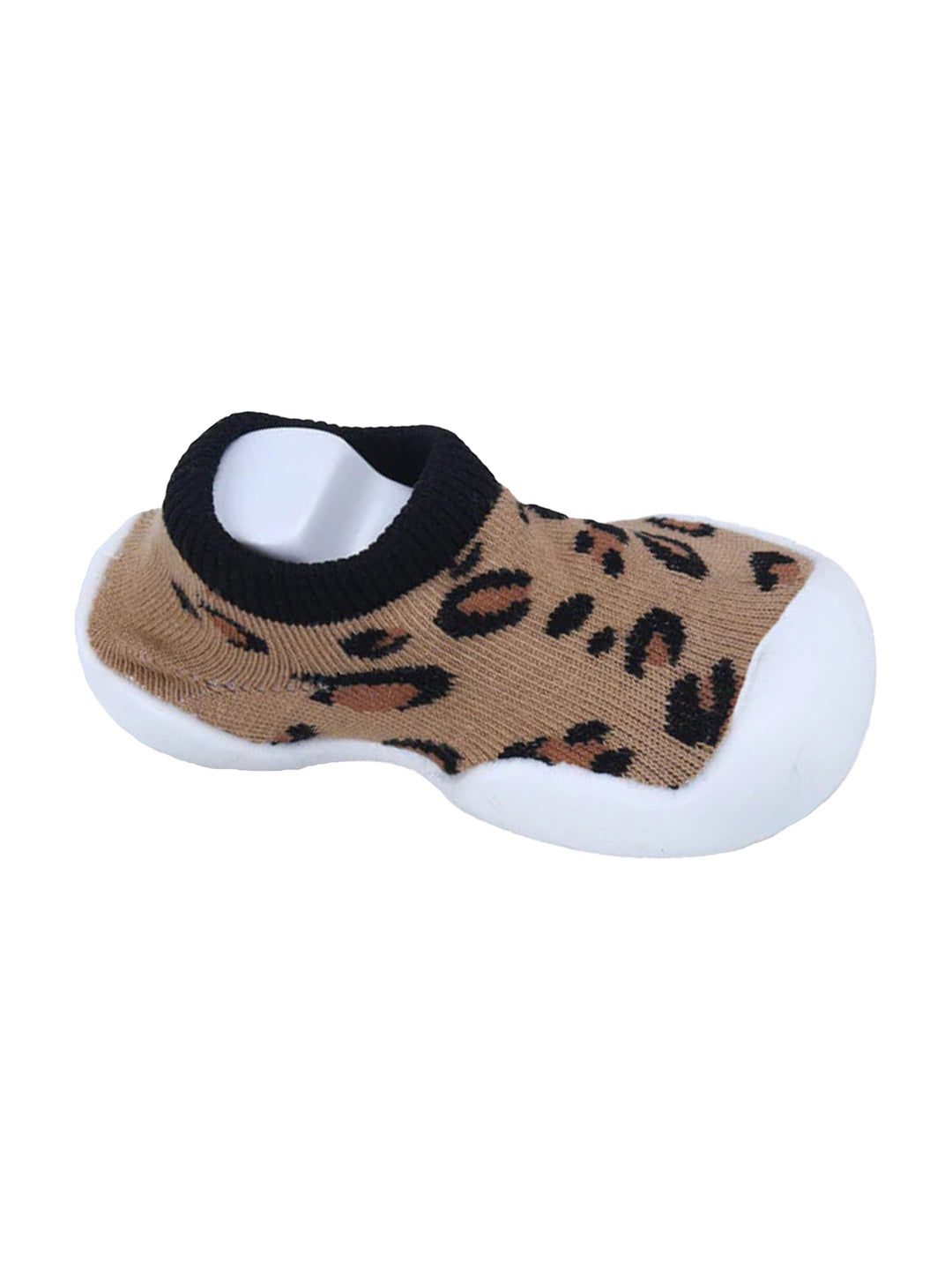 Baby Moo Leopard Print Rubber Comfortable Sole Slip-On Sock Shoes - Brown