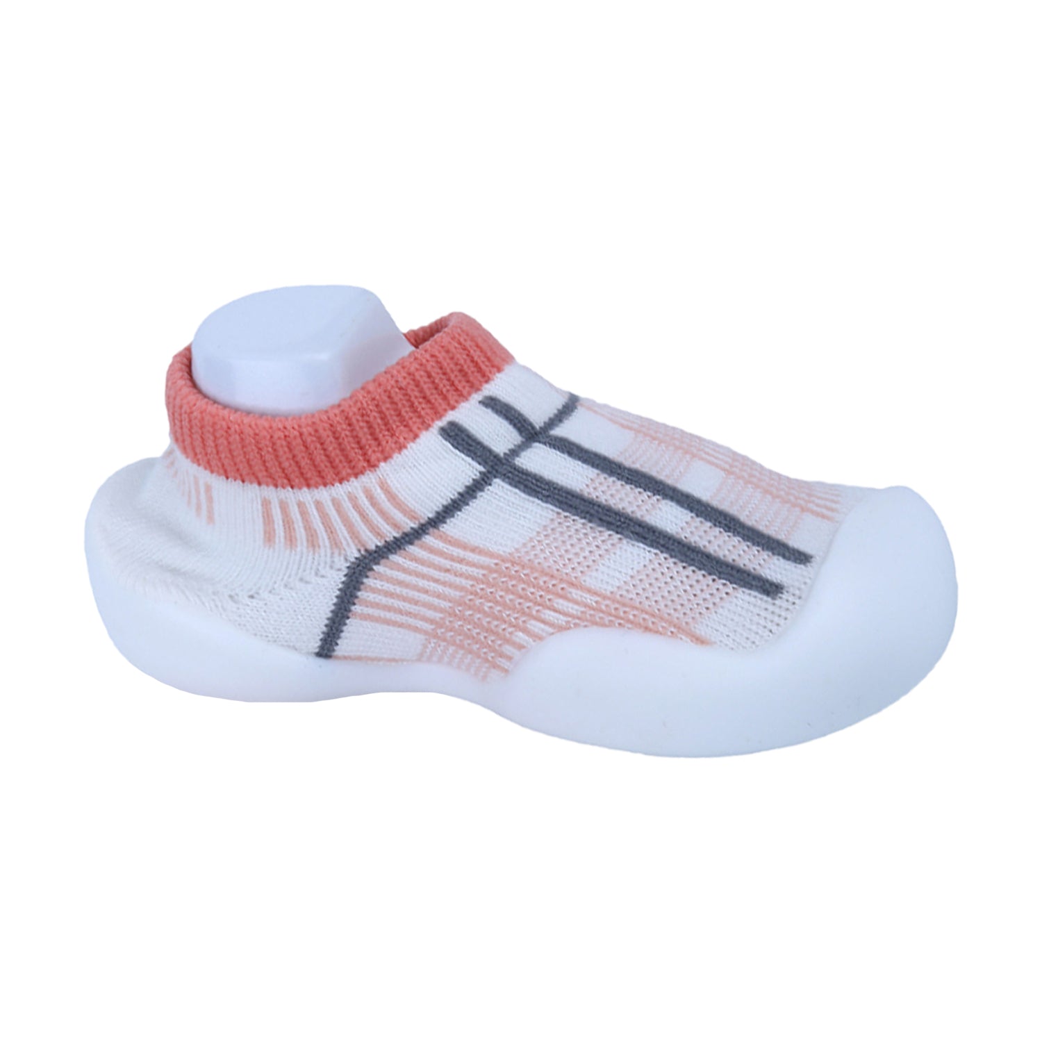 Baby Moo Checked Rubber Comfortable Sole Slip-On Sock Shoes - Peach