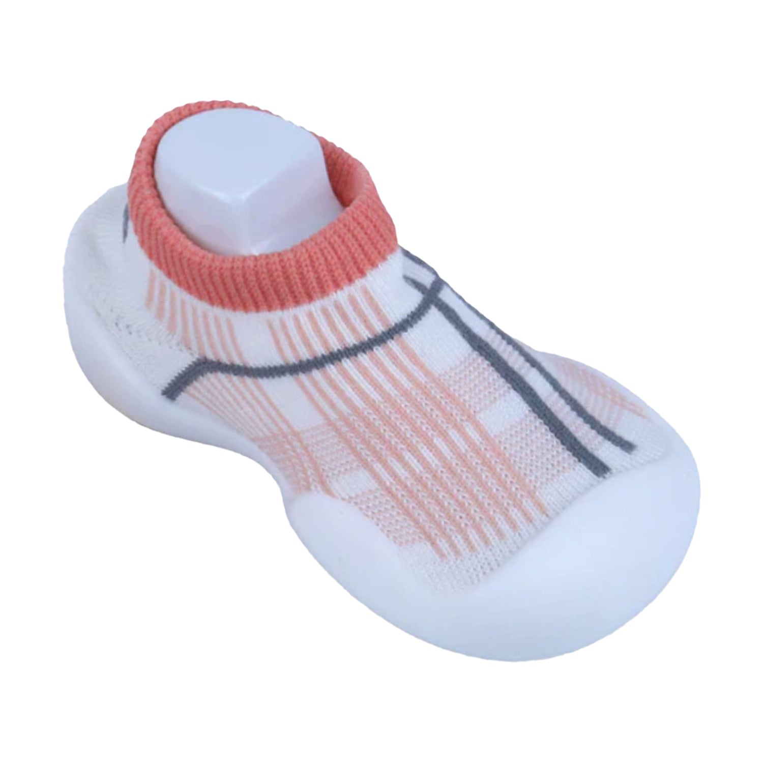 Baby Moo Checked Rubber Comfortable Sole Slip-On Sock Shoes - Peach