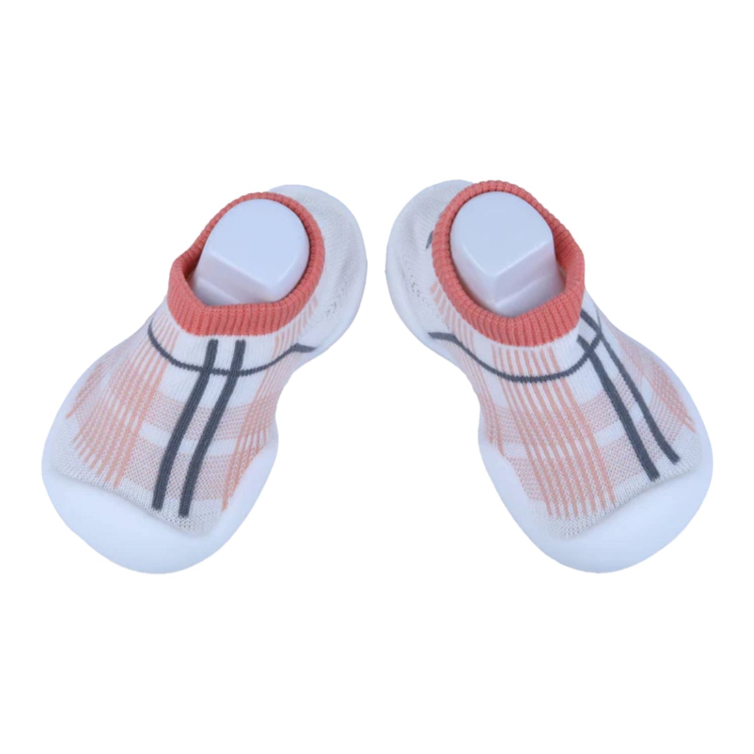 Baby Moo Checked Rubber Comfortable Sole Slip-On Sock Shoes - Peach
