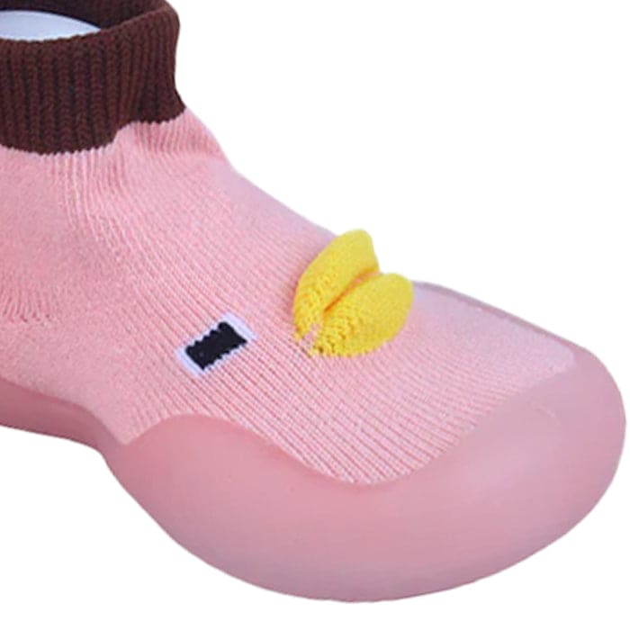 Baby Moo Cute Duck Face Rubber Comfortable Sole Slip-On Sock Shoes - Pink
