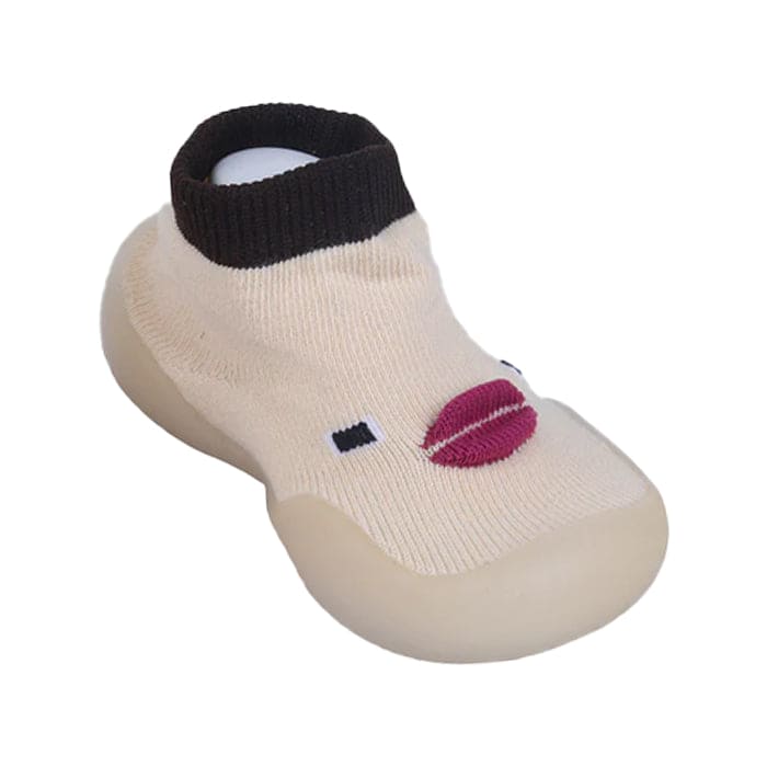 Baby Moo Cute Duck Face Rubber Comfortable Sole Slip-On Sock Shoes - Beige