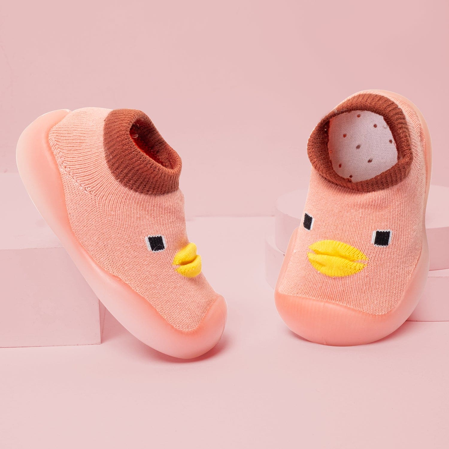 Baby Moo Cute Duck Anti-Skid Rubber Sole Comfy Slip-On Sock Shoes - Peach