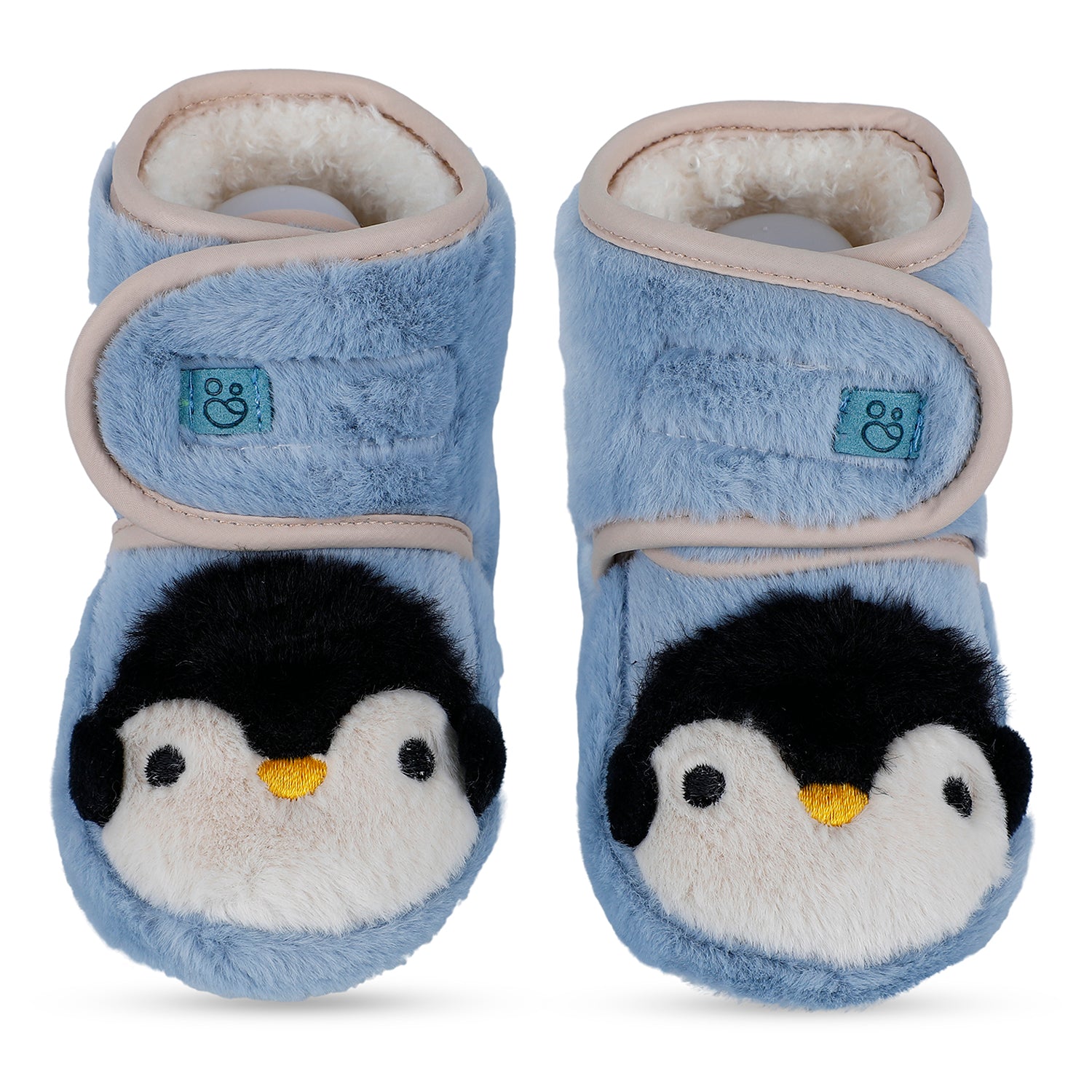 Baby Moo Penguin Warm Veclro Strap Fur Booties - Blue - Baby Moo